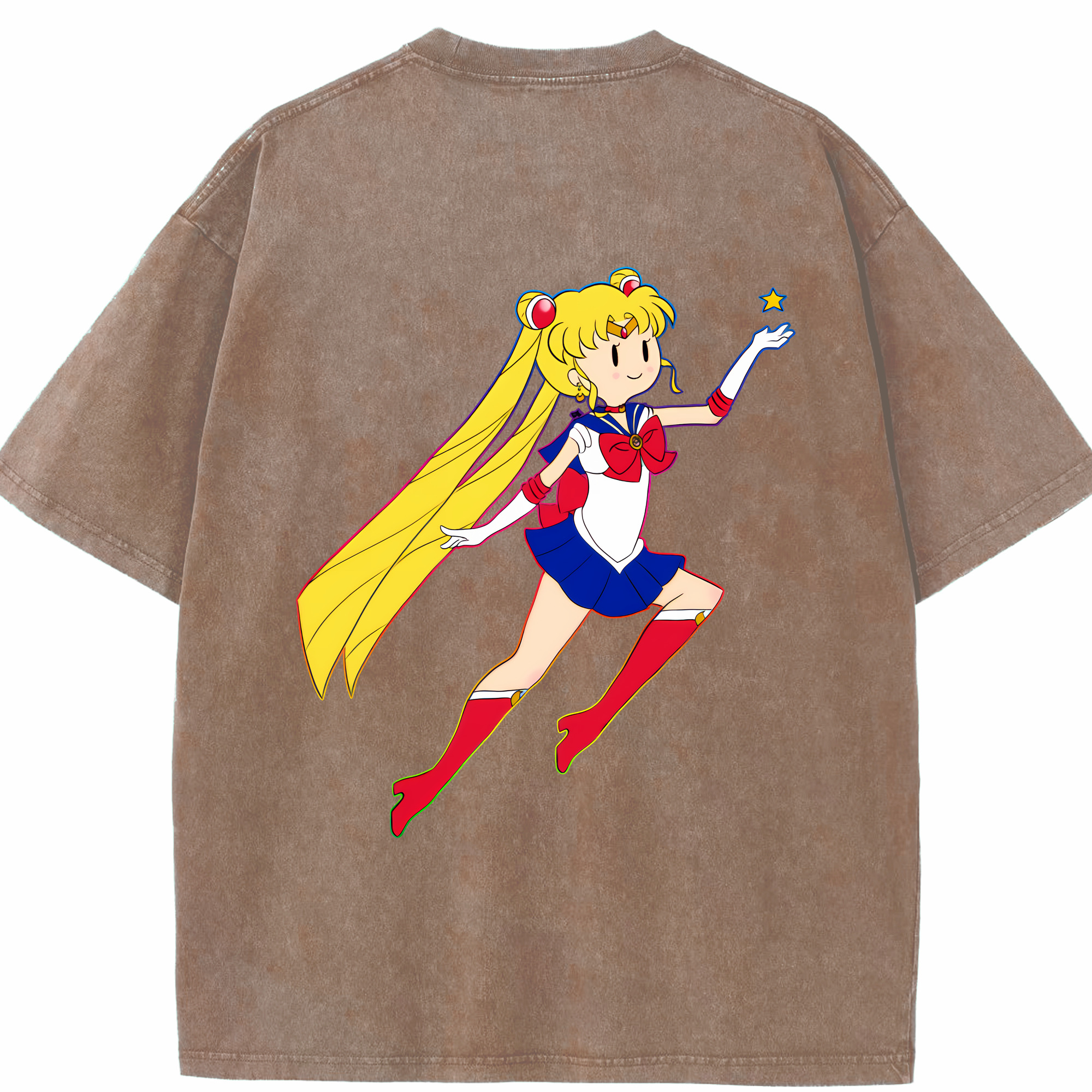 （画像用） 美少女戦士セーラームーン 月野 うさぎ つきの うさぎ Sailor Moon Tsukino Usagi 綿100% ヴィンテージ風 半袖Tシャツ（背面プリント）