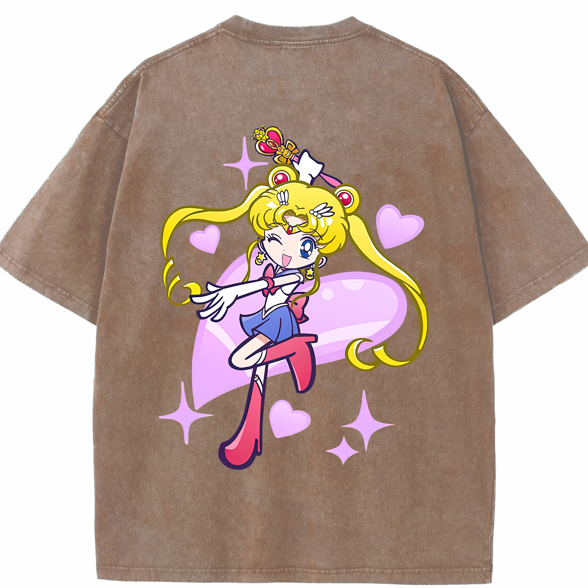（画像用） 美少女戦士セーラームーン 月野 うさぎ つきの うさぎ Sailor Moon Tsukino Usagi 綿100% ヴィンテージ風 半袖Tシャツ（背面プリント）