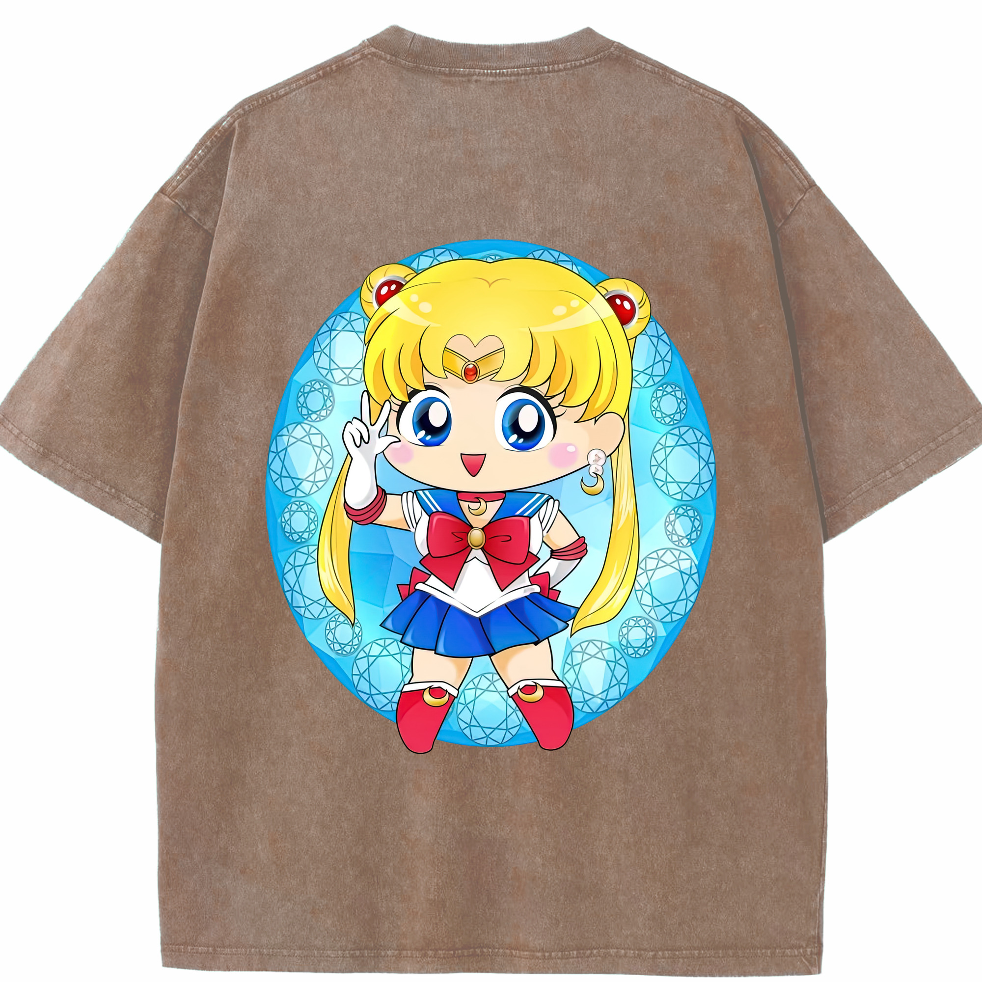 （画像用） 美少女戦士セーラームーン 月野 うさぎ つきの うさぎ Sailor Moon Tsukino Usagi 綿100% ヴィンテージ風 半袖Tシャツ（背面プリント）