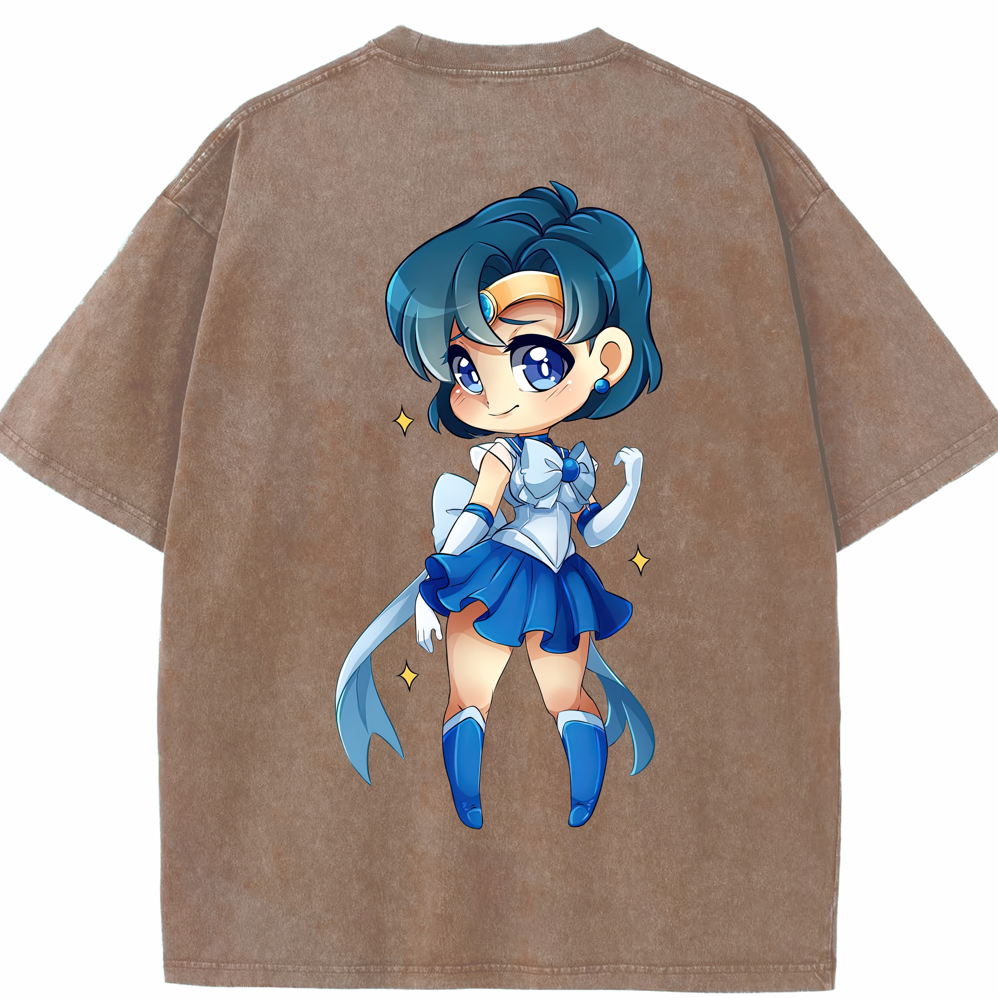 （画像用） 美少女戦士セーラームーン 水野 亜美 みずの あみ Sailor Moon Mizuno Ami 綿100% ヴィンテージ風 半袖Tシャツ（背面プリント）