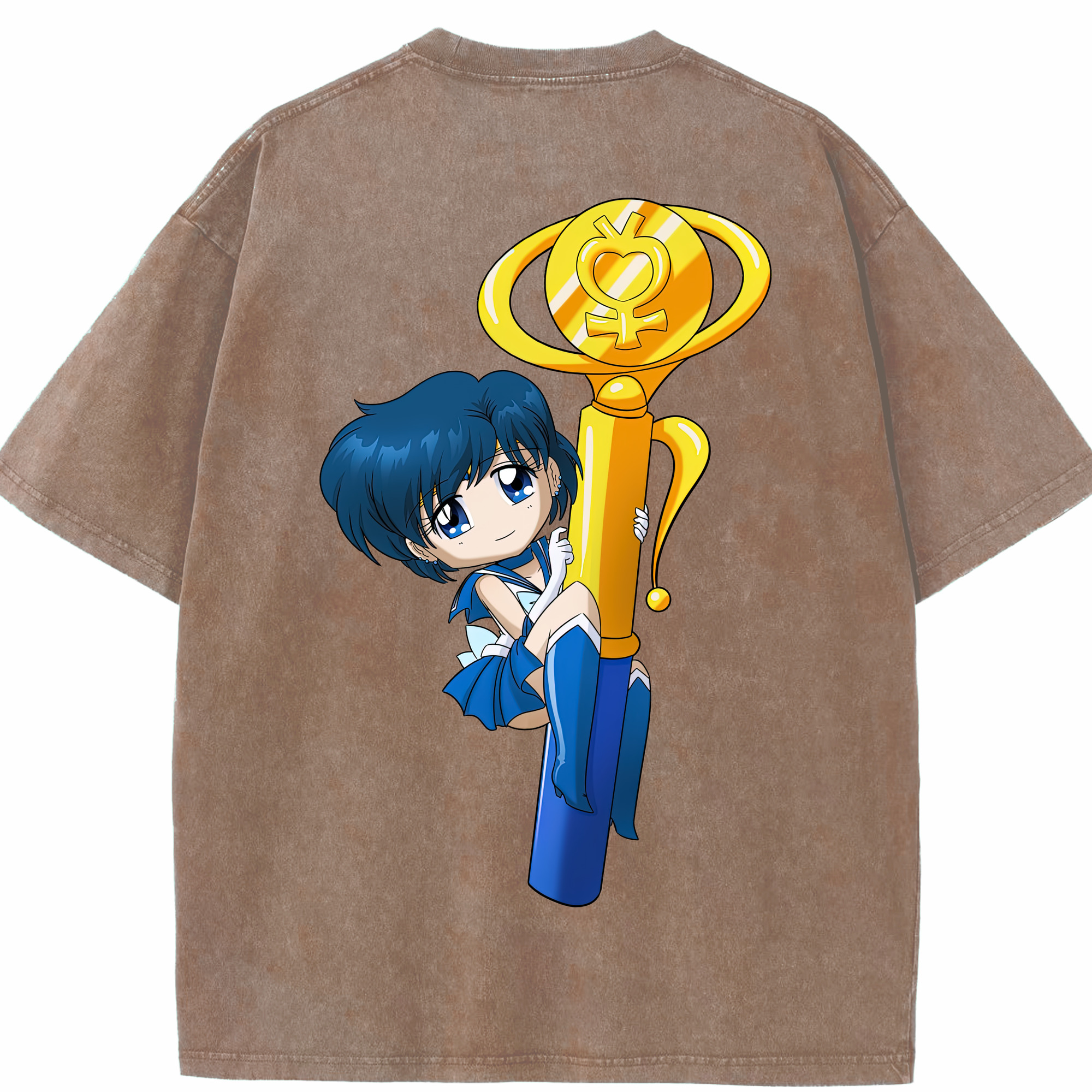 （画像用） 美少女戦士セーラームーン 水野 亜美 みずの あみ Sailor Moon Mizuno Ami 綿100% ヴィンテージ風 半袖Tシャツ（背面プリント）