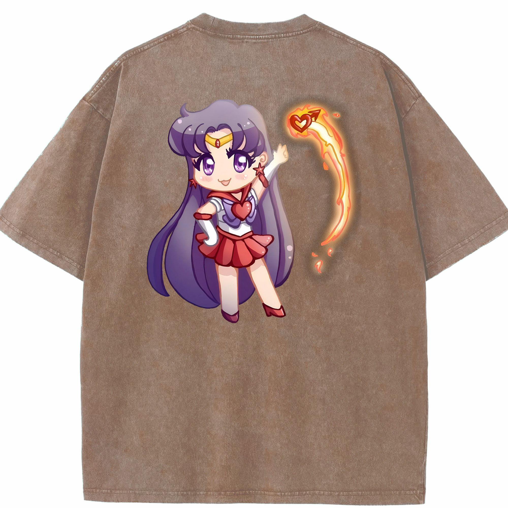 （画像用） 美少女戦士セーラームーン 火野レイ ひの レイ Sailor Moon Hino Rei （セーラーマーズ,Sailor Mars） 綿100% ヴィンテージ風 半袖Tシャツ（背面プリント）