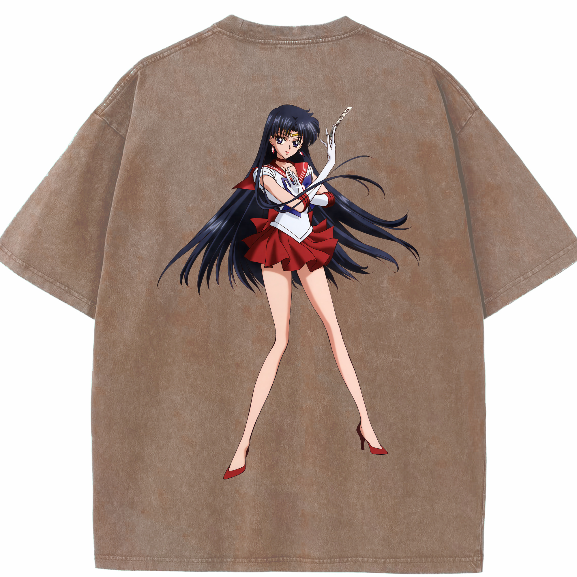 （画像用） 美少女戦士セーラームーン 火野レイ ひの レイ Sailor Moon Hino Rei （セーラーマーズ,Sailor Mars） 綿100% ヴィンテージ風 半袖Tシャツ（背面プリント）