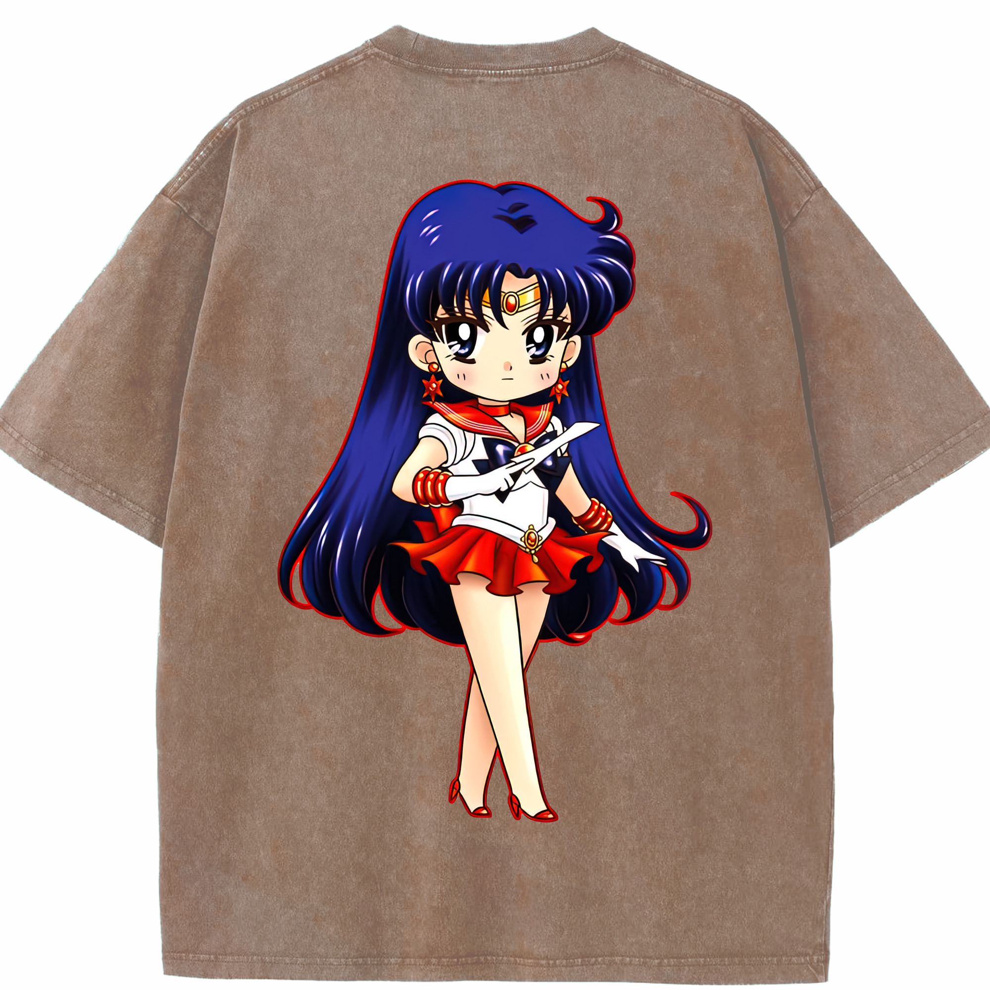 （画像用） 美少女戦士セーラームーン 火野レイ ひの レイ Sailor Moon Hino Rei （セーラーマーズ,Sailor Mars） 綿100% ヴィンテージ風 半袖Tシャツ（背面プリント）
