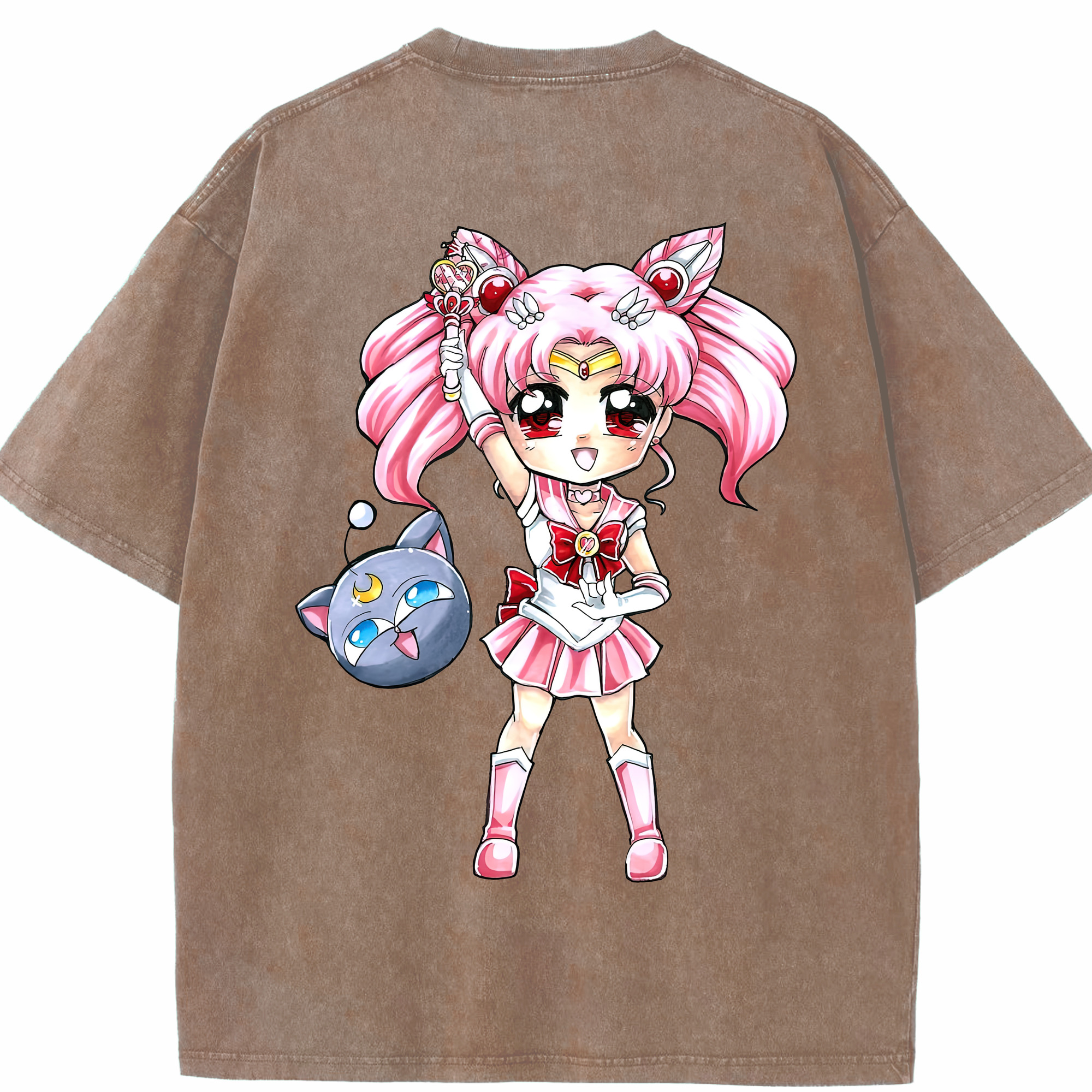 （画像用） 美少女戦士セーラームーン ちびうさ Sailor Moon Chibiusa Tsukino Usagi Small Lady Serenity 綿100% ヴィンテージ風 半袖Tシャツ（背面プリント）