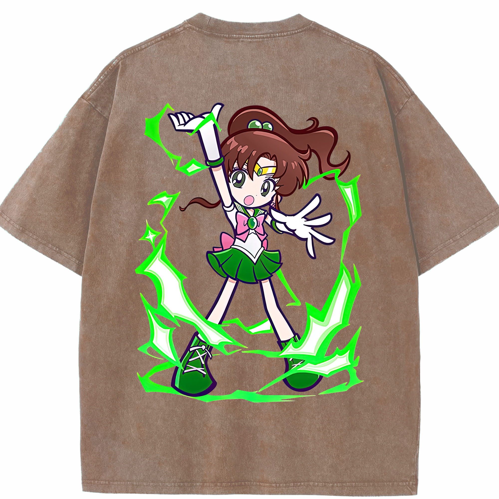 （画像用） 美少女戦士セーラームーン 木野 まこと きの まこと Sailor Moon Kino Makoto （セーラージュピター；Sailor Jupiter） 綿100% ヴィンテージ風 半袖Tシャツ（背面プリント）