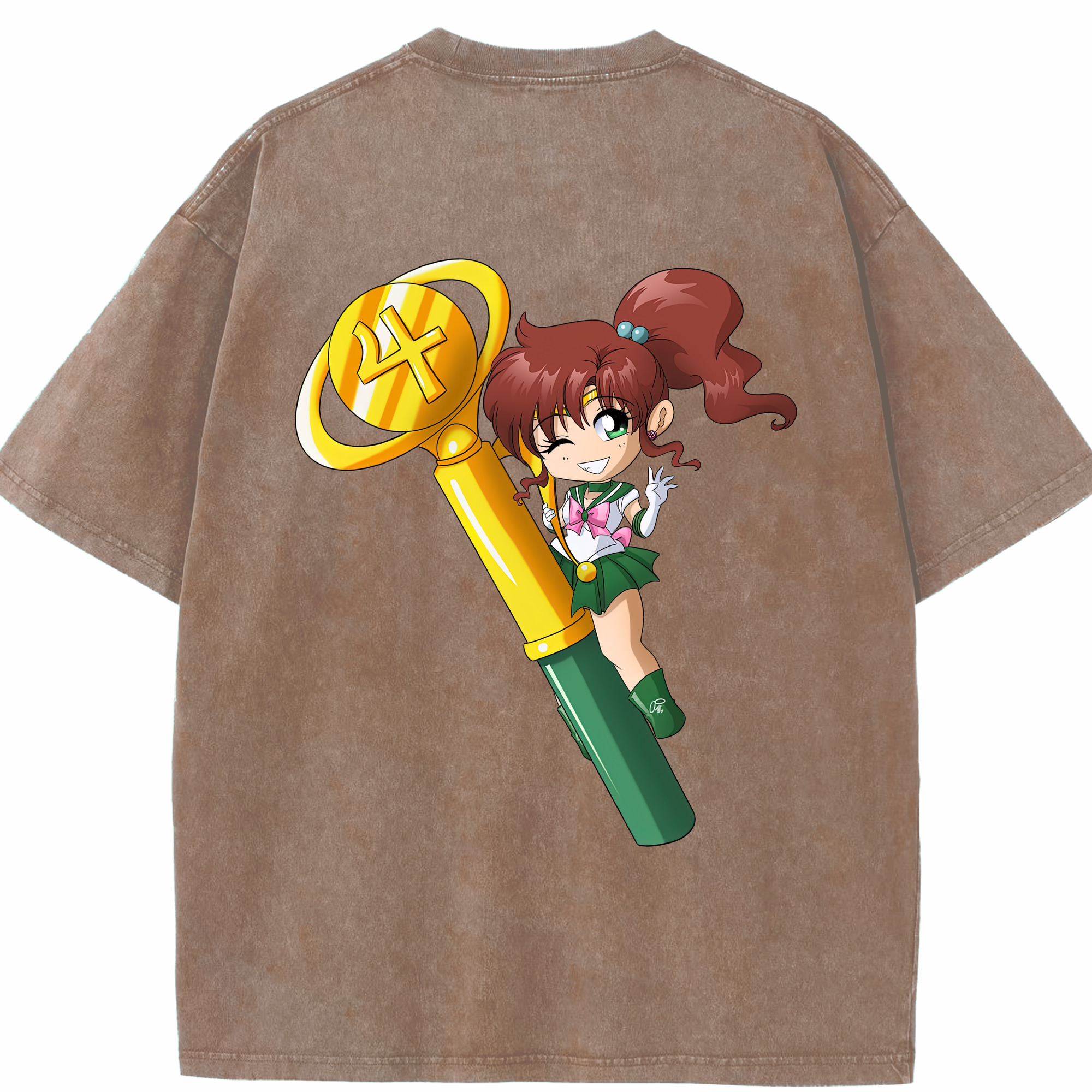 （画像用） 美少女戦士セーラームーン 木野 まこと きの まこと Sailor Moon Kino Makoto （セーラージュピター；Sailor Jupiter） 綿100% ヴィンテージ風 半袖Tシャツ（背面プリント）