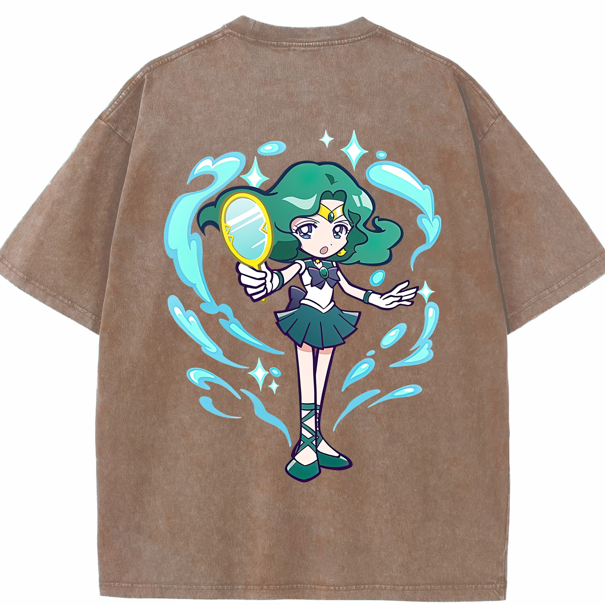 （画像用） 美少女戦士セーラームーン 海王 みちる（かいおう みちる） Sailor Moon Kaiou Michiru 綿100% ヴィンテージ風 半袖Tシャツ（背面プリント）