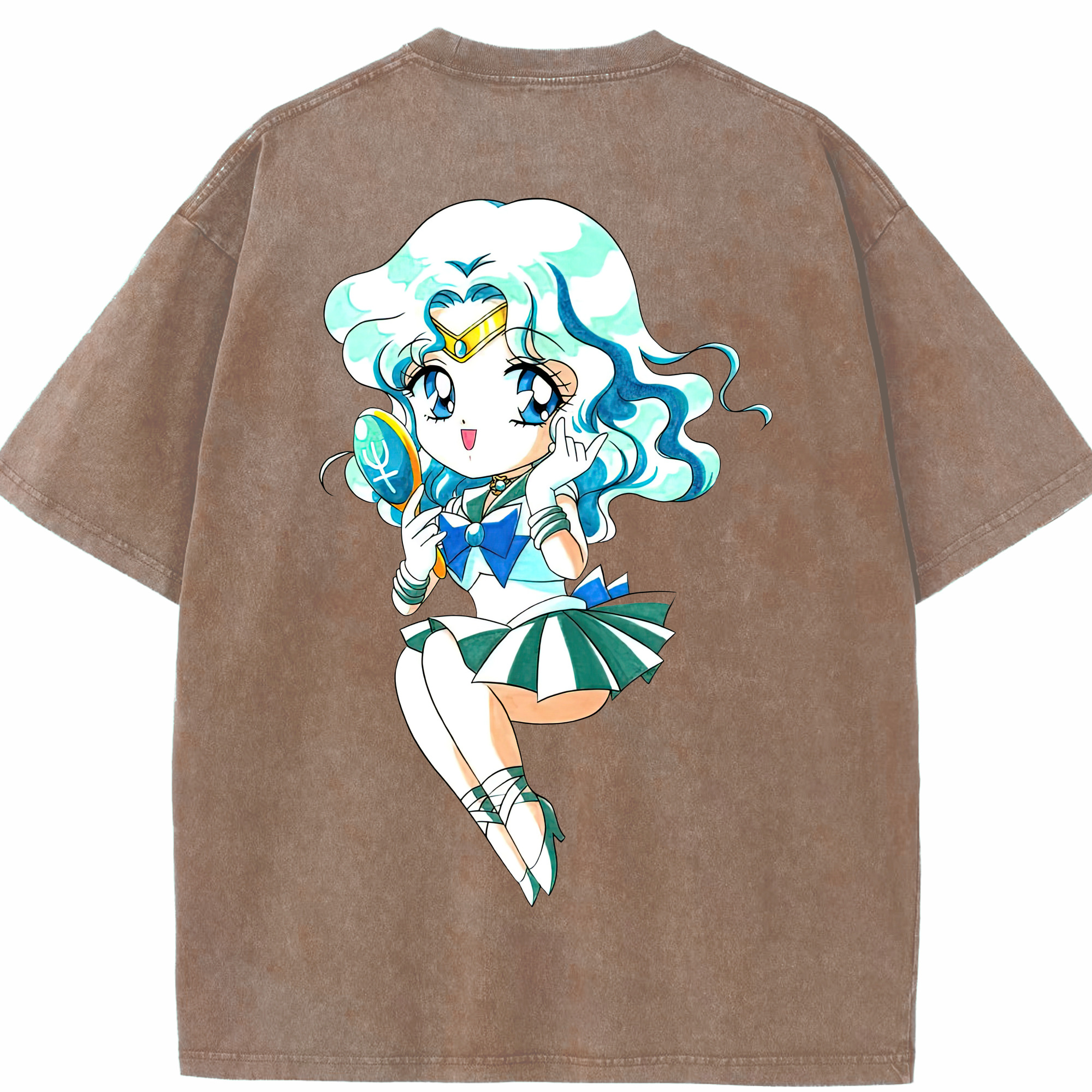 （画像用） 美少女戦士セーラームーン 海王 みちる（かいおう みちる） Sailor Moon Kaiou Michiru 綿100% ヴィンテージ風 半袖Tシャツ（背面プリント）