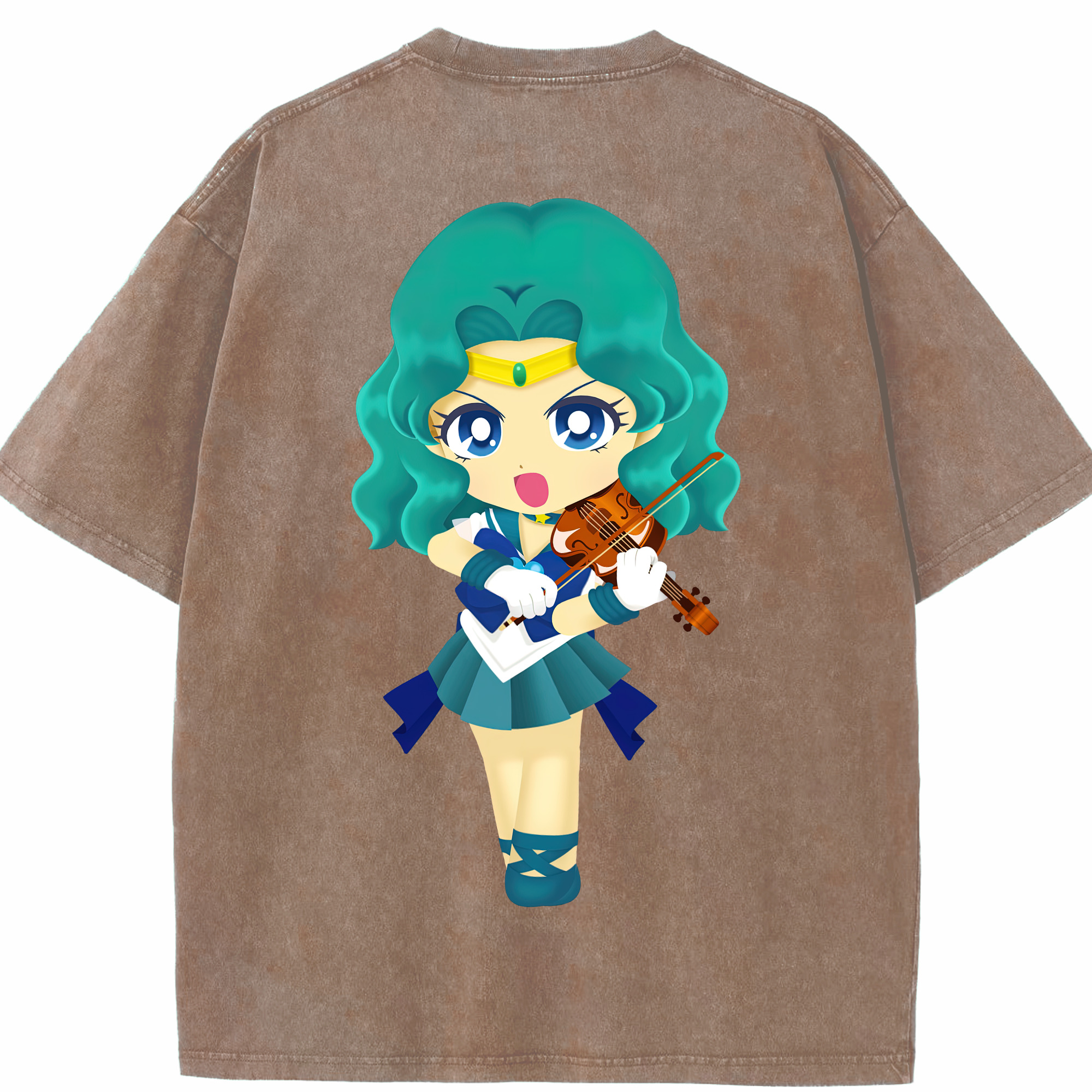（画像用） 美少女戦士セーラームーン 海王 みちる（かいおう みちる） Sailor Moon Kaiou Michiru 綿100% ヴィンテージ風 半袖Tシャツ（背面プリント）