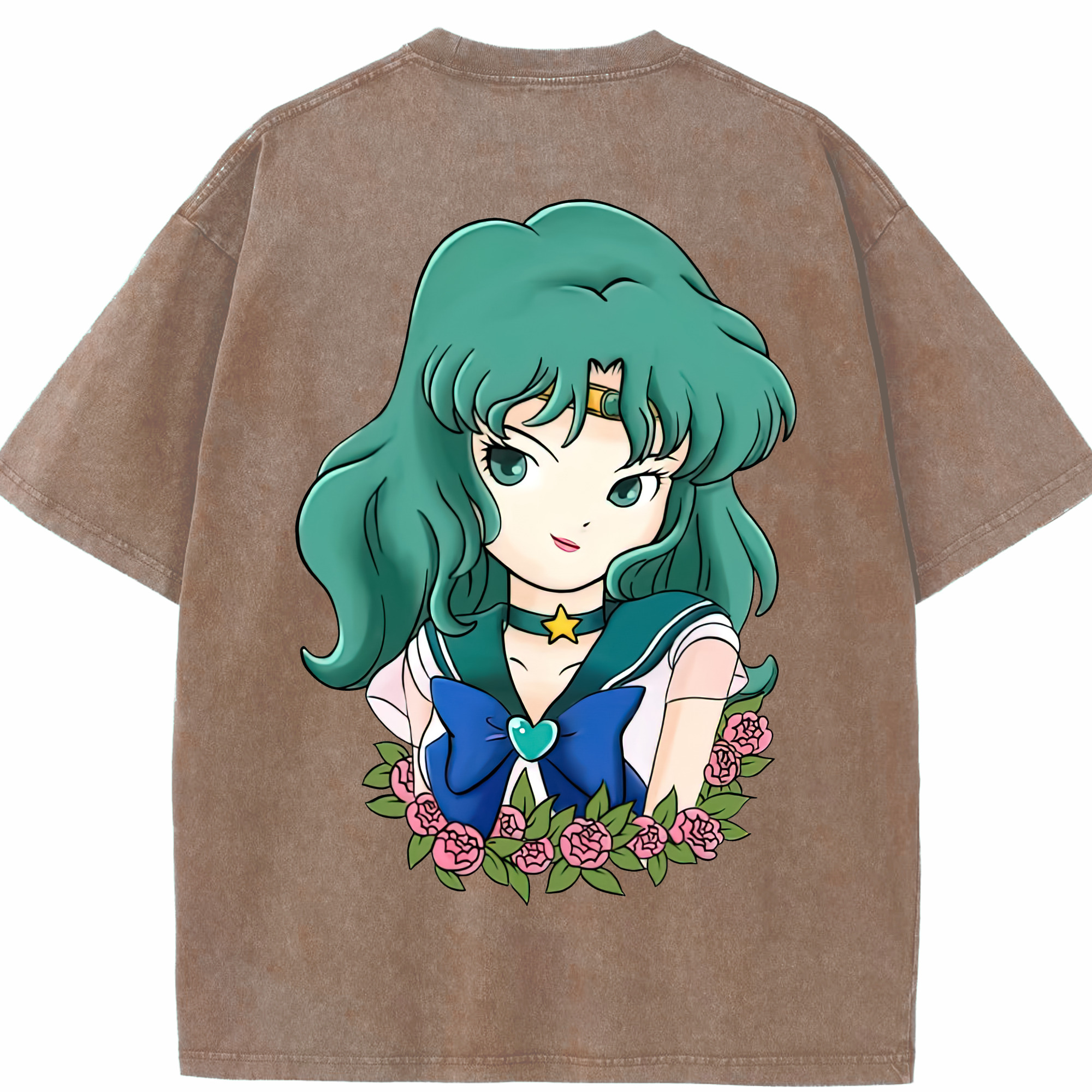 （画像用） 美少女戦士セーラームーン 海王 みちる（かいおう みちる） Sailor Moon Kaiou Michiru 綿100% ヴィンテージ風 半袖Tシャツ（背面プリント）