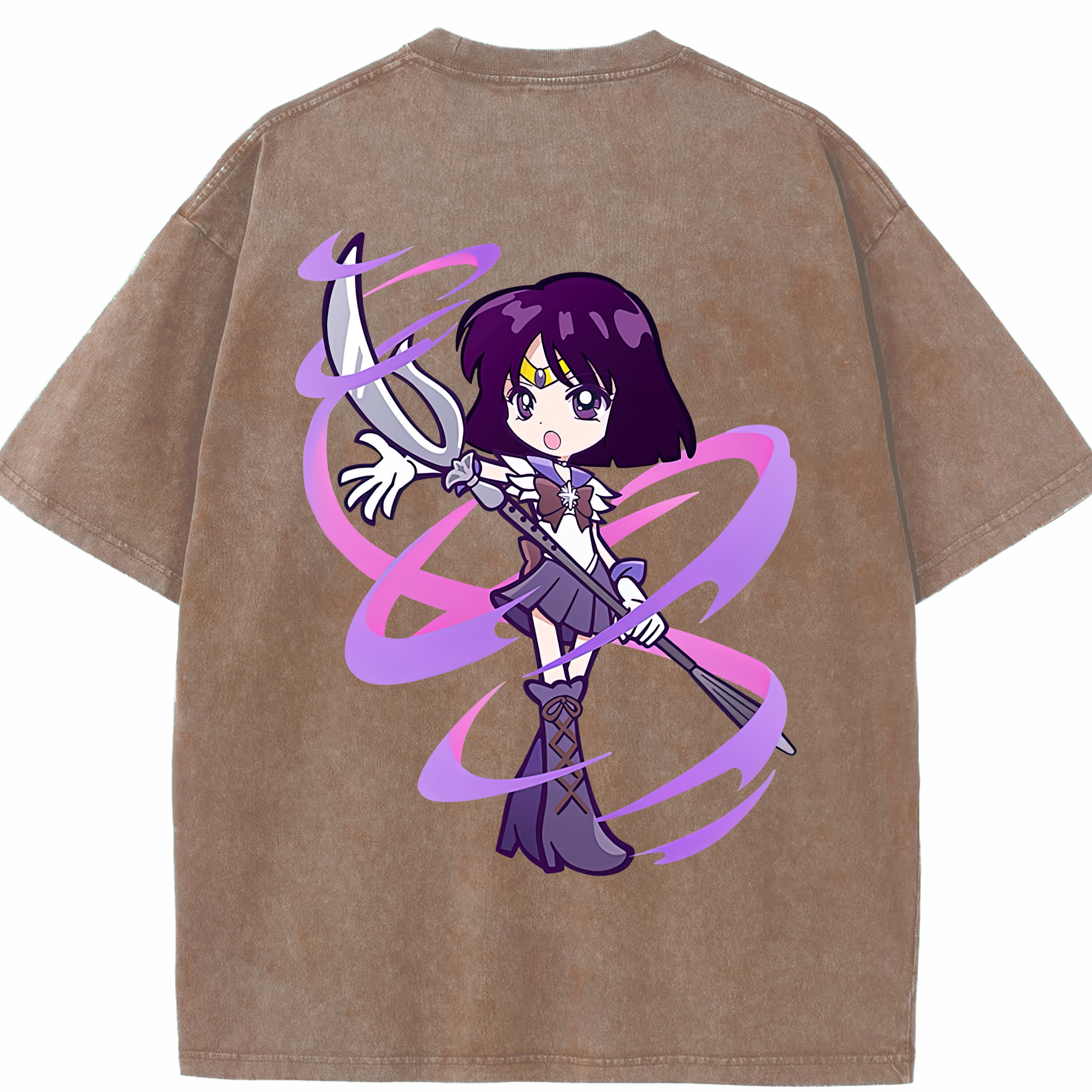 （画像用） 美少女戦士セーラームーン 土萠ほたる Sailor Moon Tomoe Hotaru （セーラーサターン；Sailor Saturn） 綿100% ヴィンテージ風 半袖Tシャツ（背面プリント）