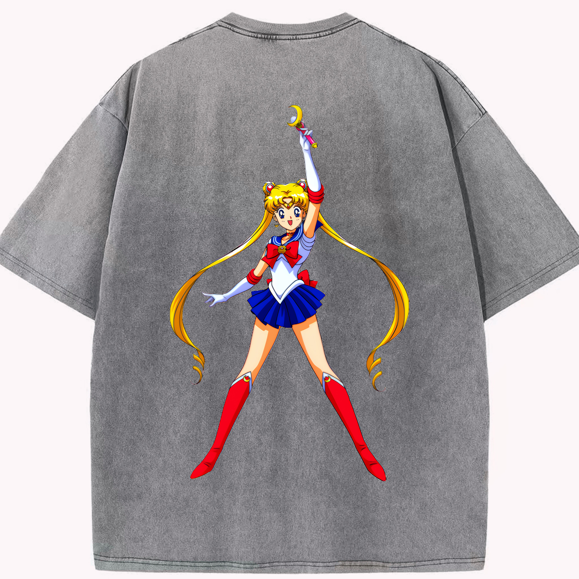 （画像用） 美少女戦士セーラームーン 月野 うさぎ つきの うさぎ Sailor Moon Tsukino Usagi 綿100% ヴィンテージ風 半袖Tシャツ（背面プリント）