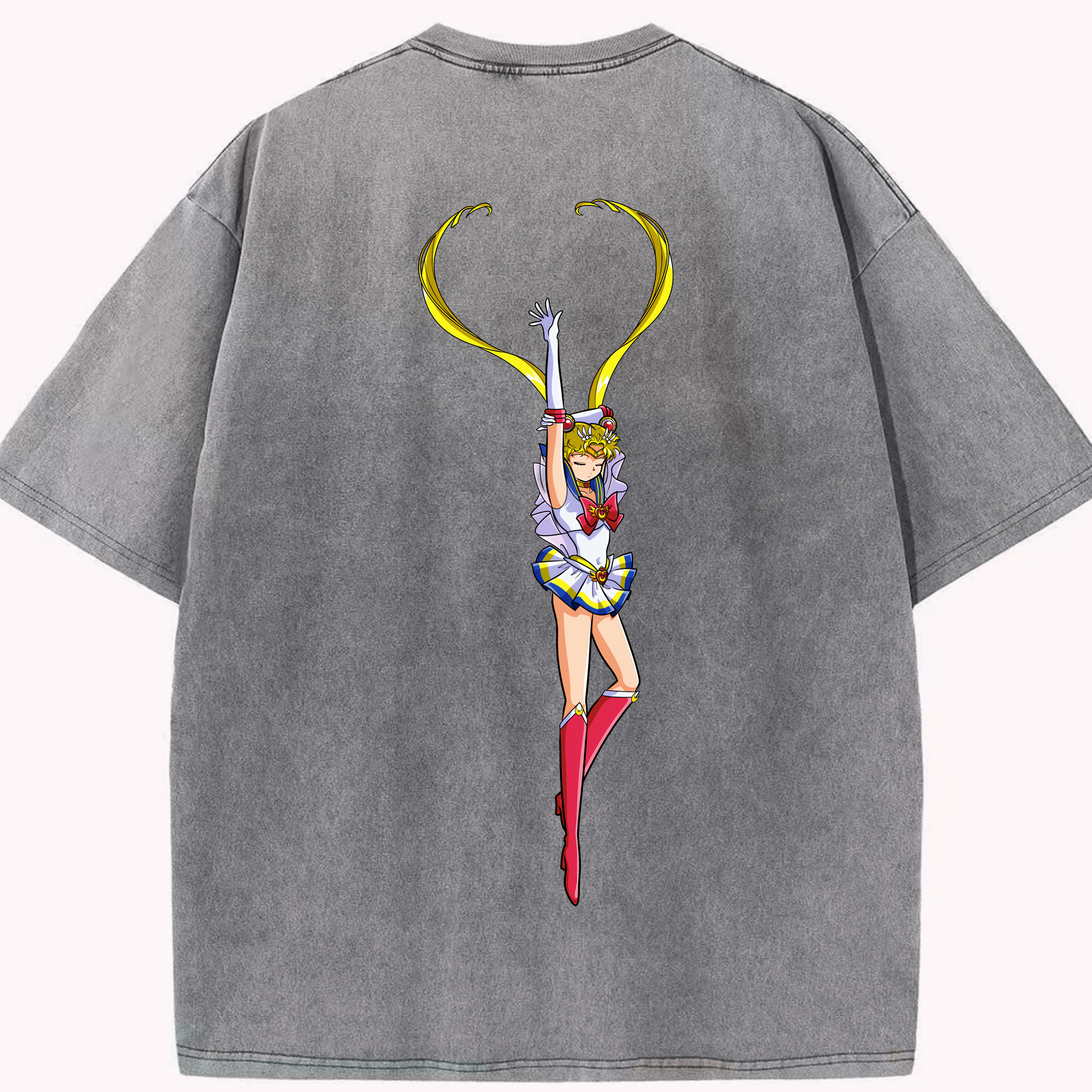 （画像用） 美少女戦士セーラームーン 月野 うさぎ つきの うさぎ Sailor Moon Tsukino Usagi 綿100% ヴィンテージ風 半袖Tシャツ（背面プリント）