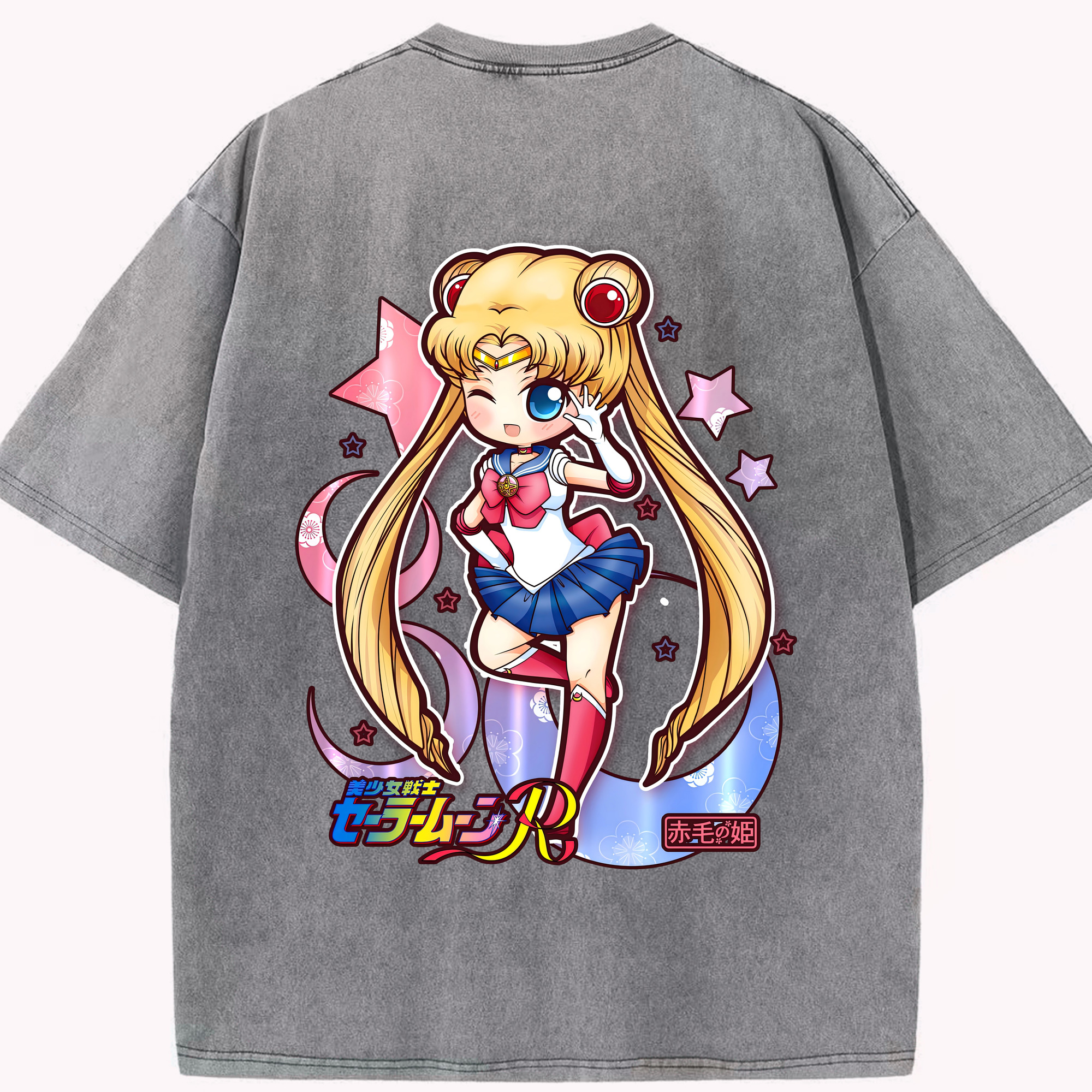 （画像用） 美少女戦士セーラームーン 月野 うさぎ つきの うさぎ Sailor Moon Tsukino Usagi 綿100% ヴィンテージ風 半袖Tシャツ（背面プリント）
