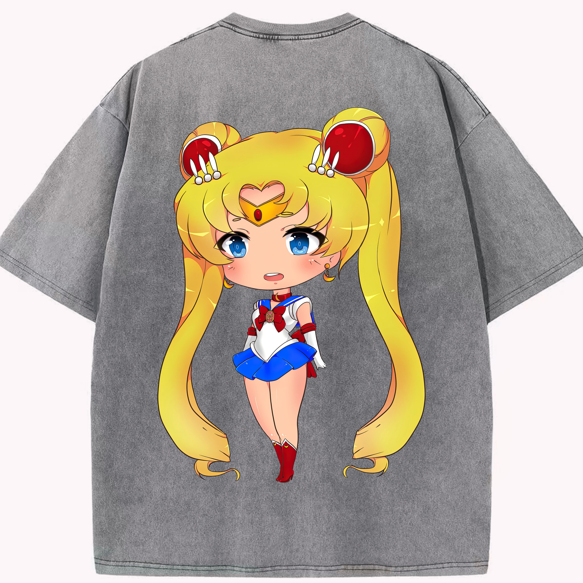 （画像用） 美少女戦士セーラームーン 月野 うさぎ つきの うさぎ Sailor Moon Tsukino Usagi 綿100% ヴィンテージ風 半袖Tシャツ（背面プリント）