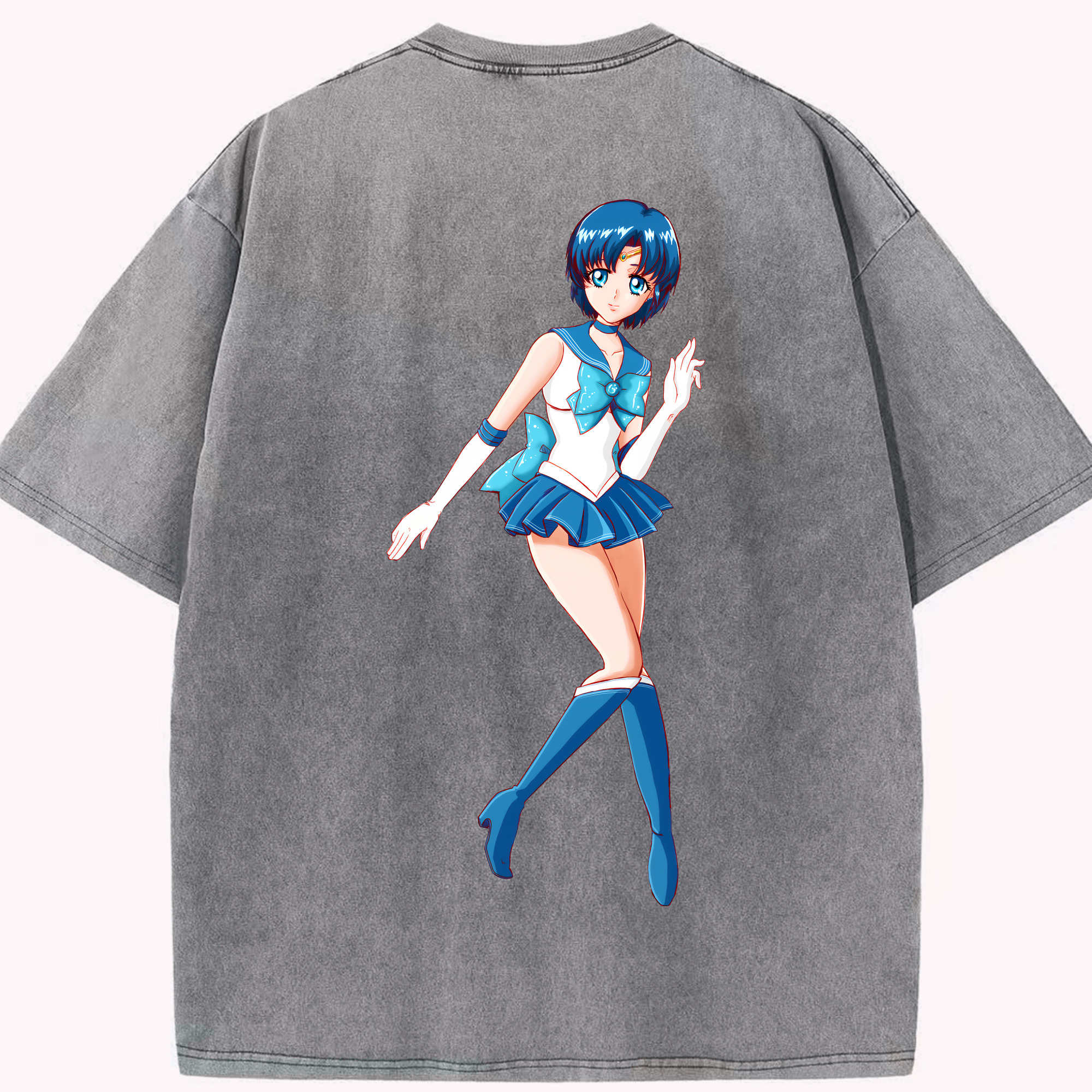 （画像用） 美少女戦士セーラームーン 水野 亜美 みずの あみ Sailor Moon Mizuno Ami 綿100% ヴィンテージ風 半袖Tシャツ（背面プリント）