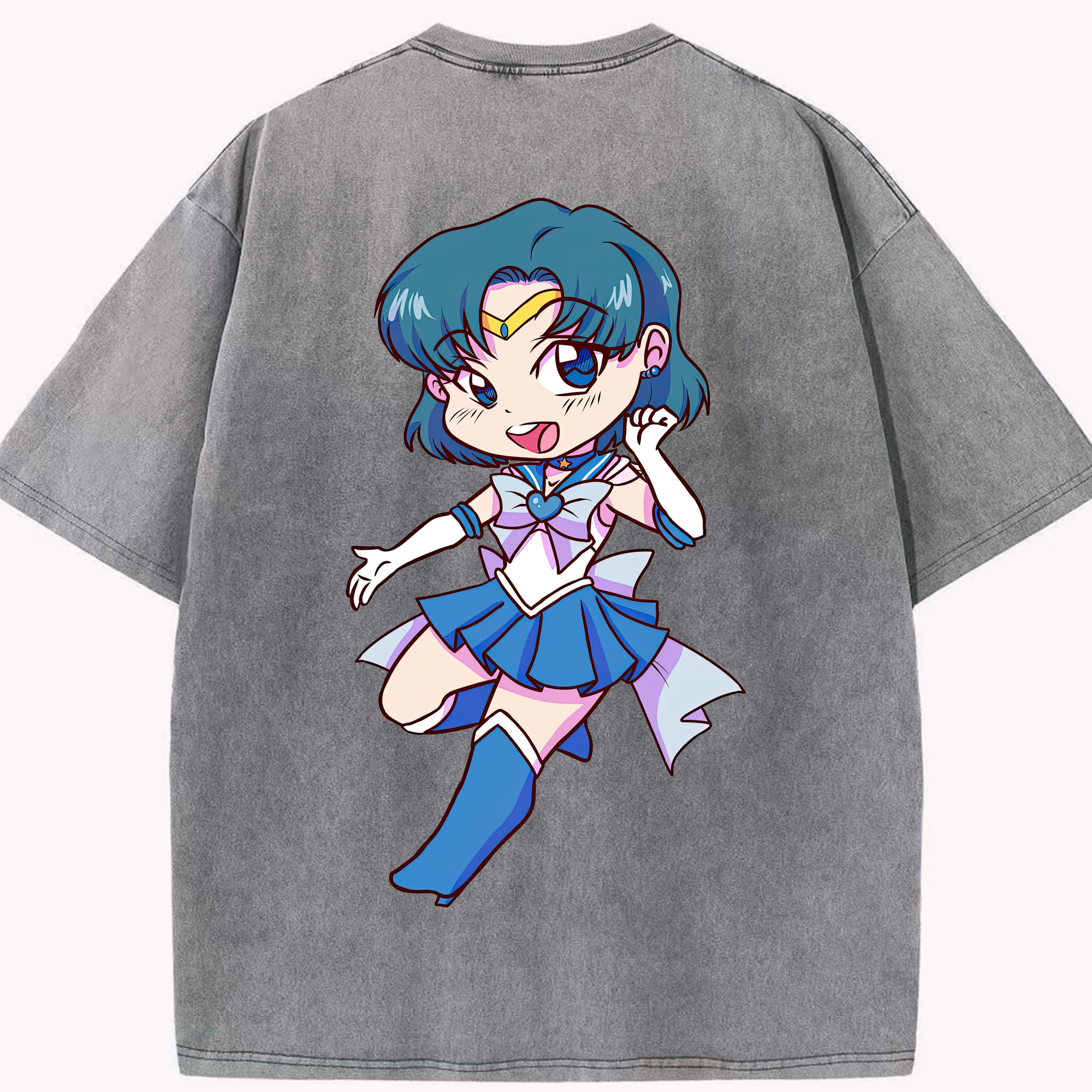 （画像用） 美少女戦士セーラームーン 水野 亜美 みずの あみ Sailor Moon Mizuno Ami 綿100% ヴィンテージ風 半袖Tシャツ（背面プリント）