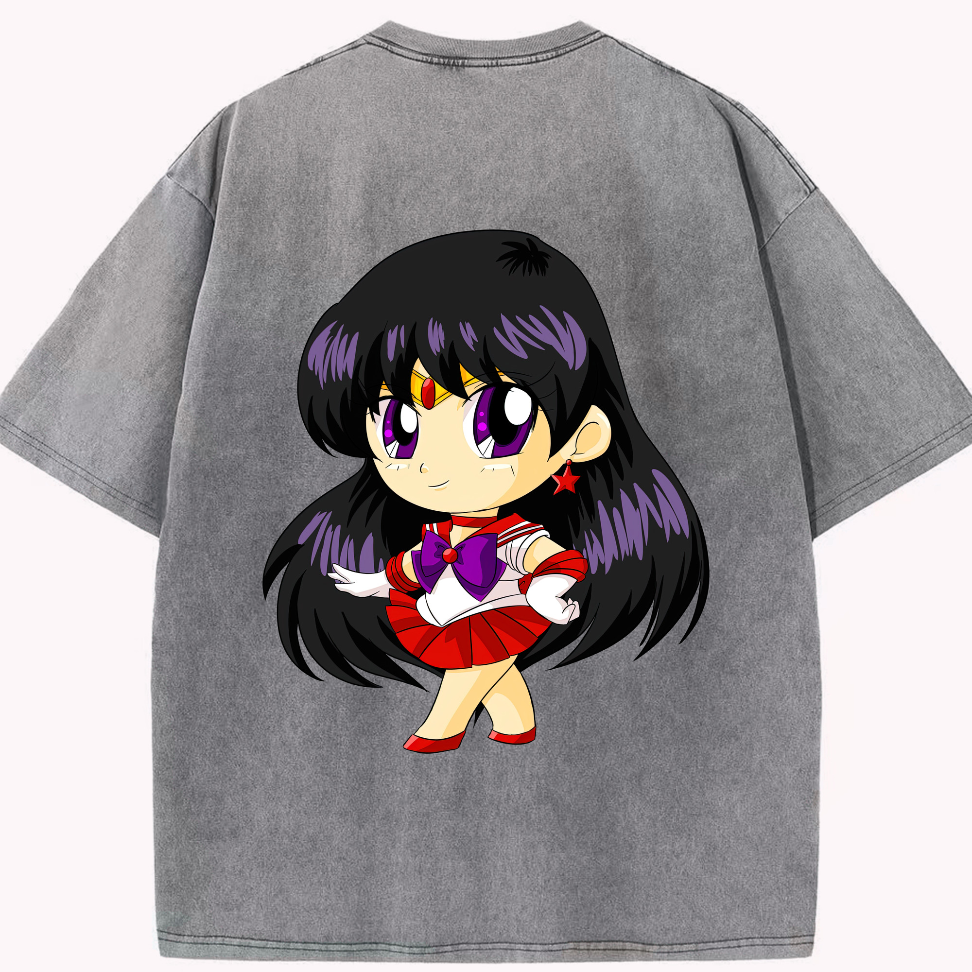 （画像用） 美少女戦士セーラームーン 火野レイ ひの レイ Sailor Moon Hino Rei （セーラーマーズ,Sailor Mars） 綿100% ヴィンテージ風 半袖Tシャツ（背面プリント）