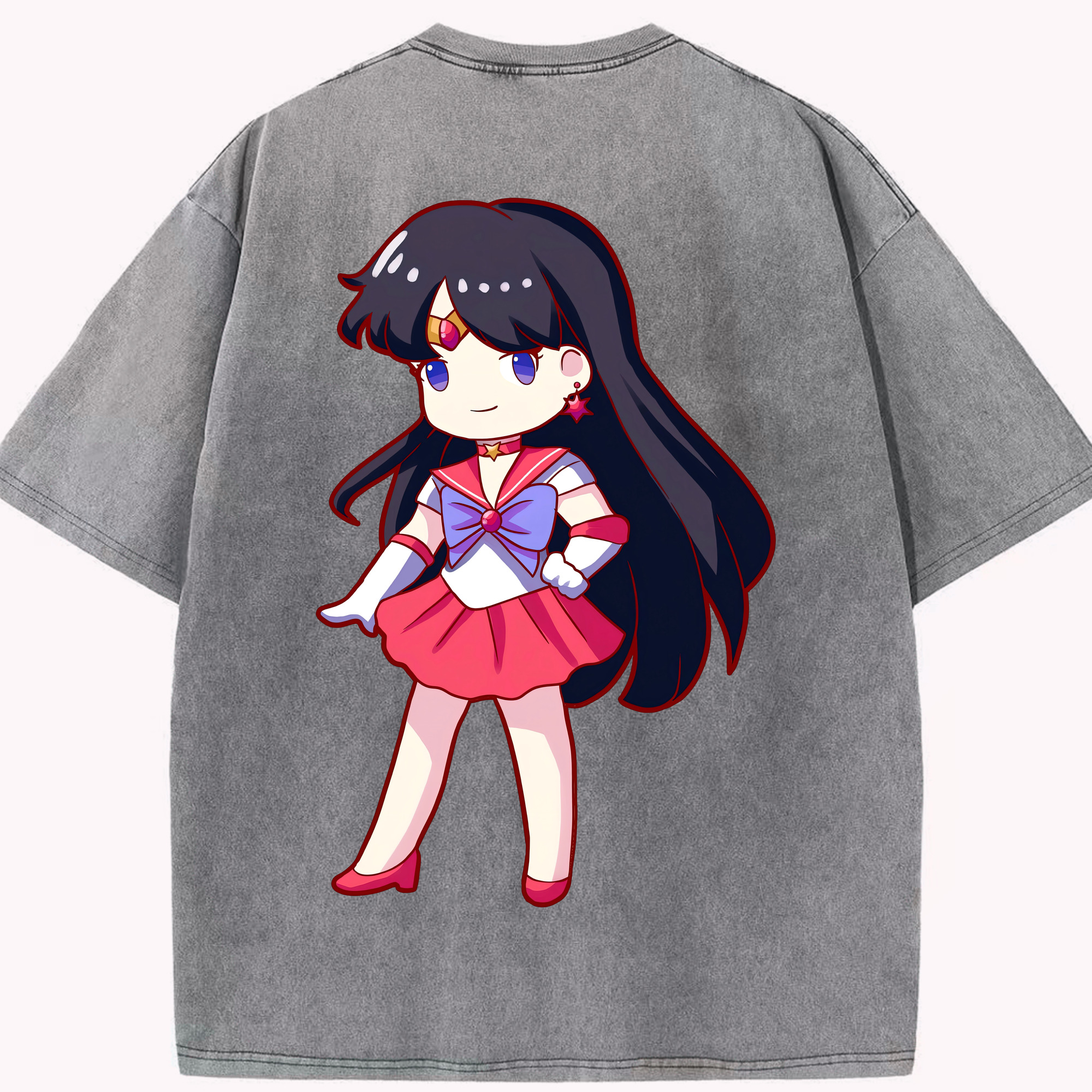 （画像用） 美少女戦士セーラームーン 火野レイ ひの レイ Sailor Moon Hino Rei （セーラーマーズ,Sailor Mars） 綿100% ヴィンテージ風 半袖Tシャツ（背面プリント）