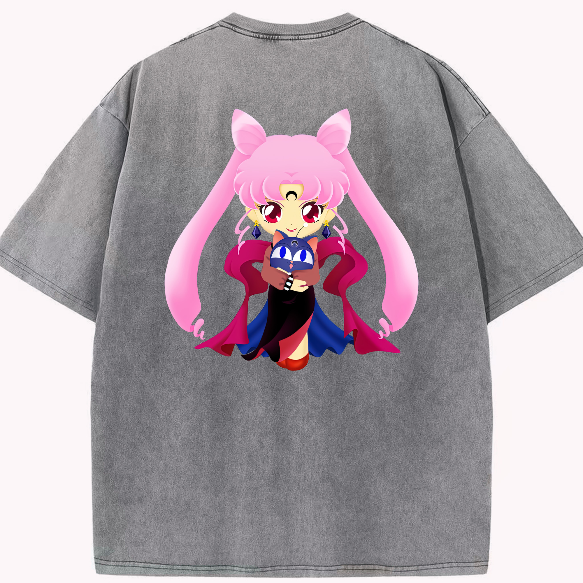 （画像用） 美少女戦士セーラームーン ちびうさ Sailor Moon Chibiusa Tsukino Usagi Small Lady Serenity 綿100% ヴィンテージ風 半袖Tシャツ（背面プリント）