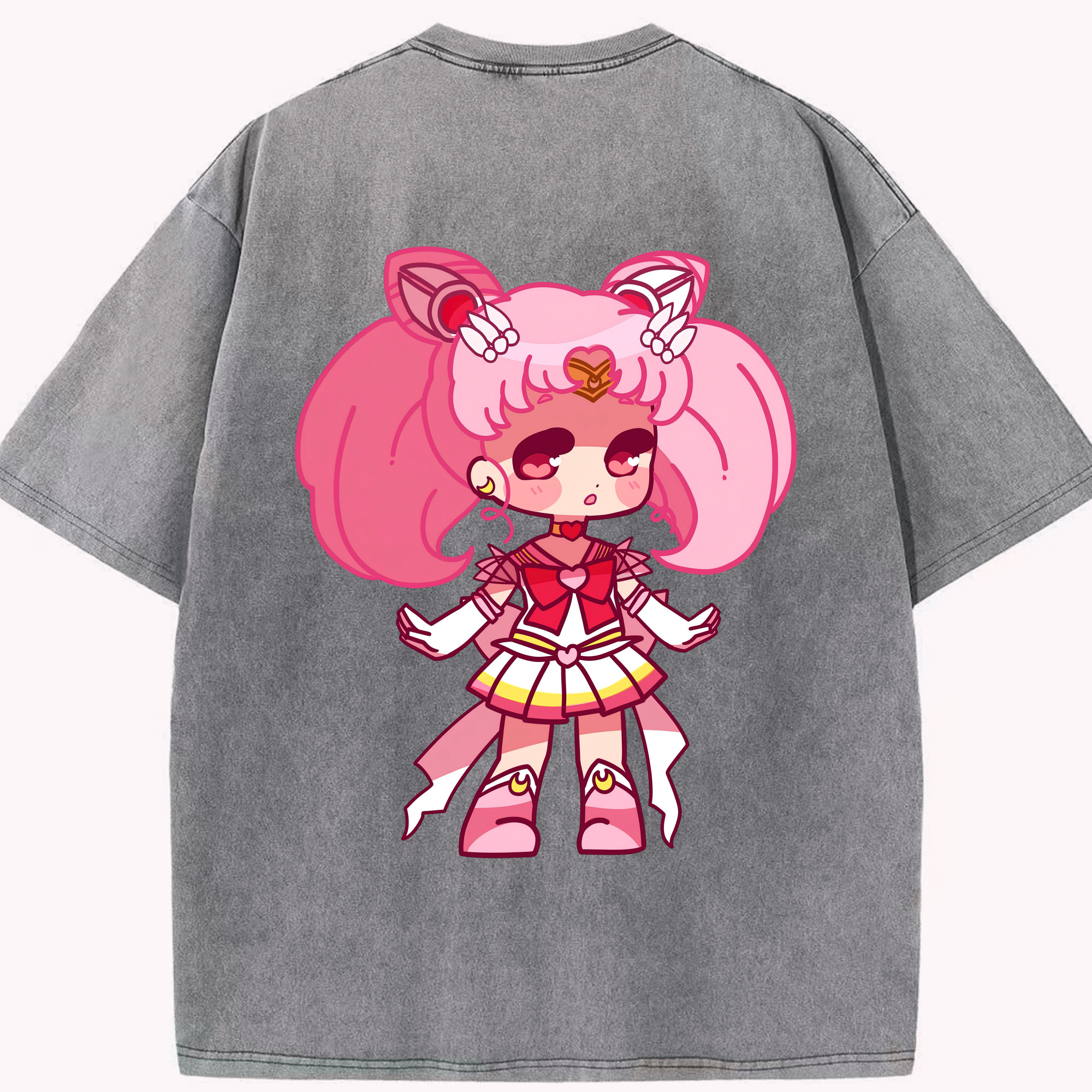 （画像用） 美少女戦士セーラームーン ちびうさ Sailor Moon Chibiusa Tsukino Usagi Small Lady Serenity 綿100% ヴィンテージ風 半袖Tシャツ（背面プリント）
