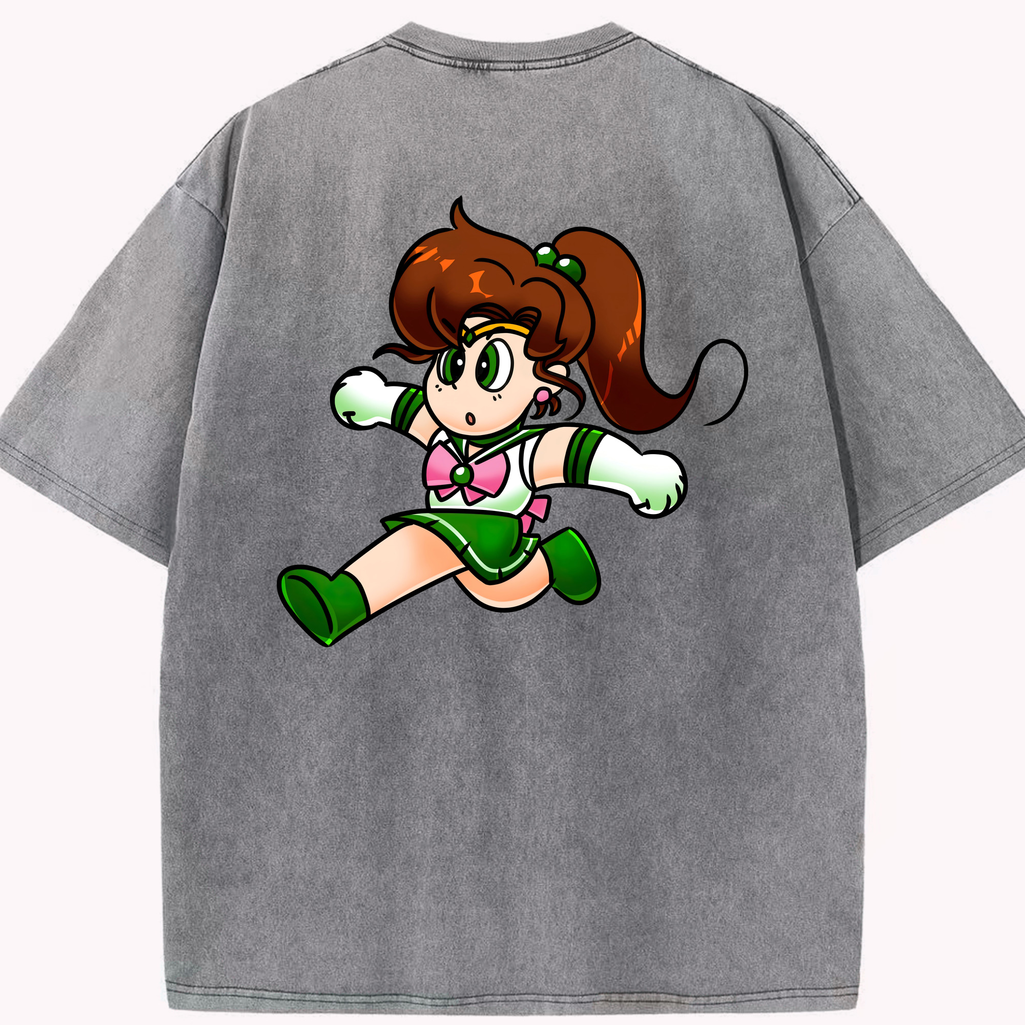 （画像用） 美少女戦士セーラームーン 木野 まこと きの まこと Sailor Moon Kino Makoto （セーラージュピター；Sailor Jupiter） 綿100% ヴィンテージ風 半袖Tシャツ（背面プリント）