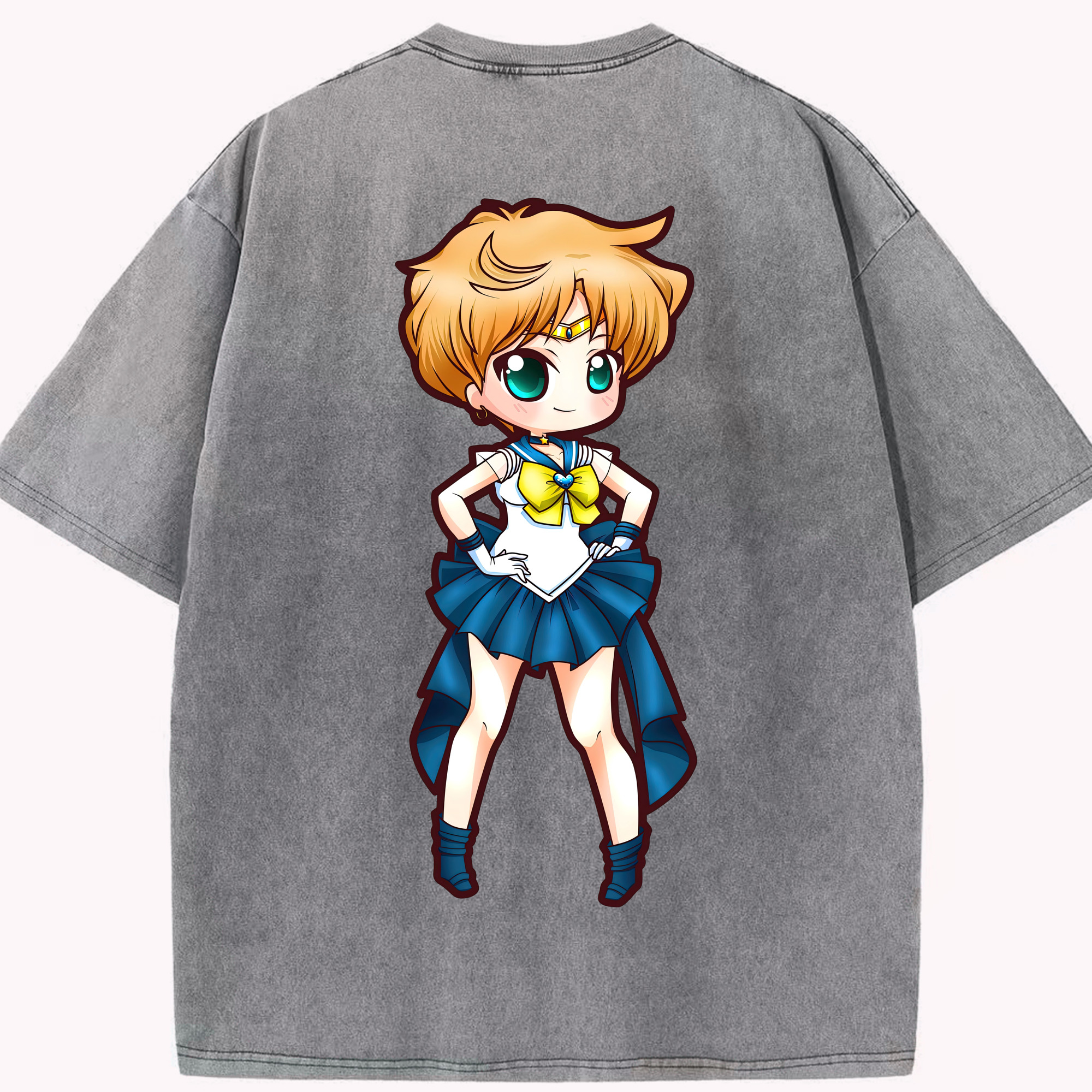 （画像用） 美少女戦士セーラームーン 天王はるか Sailor Moon Tenoh Haruka 綿100% ヴィンテージ風 半袖Tシャツ（背面プリント）