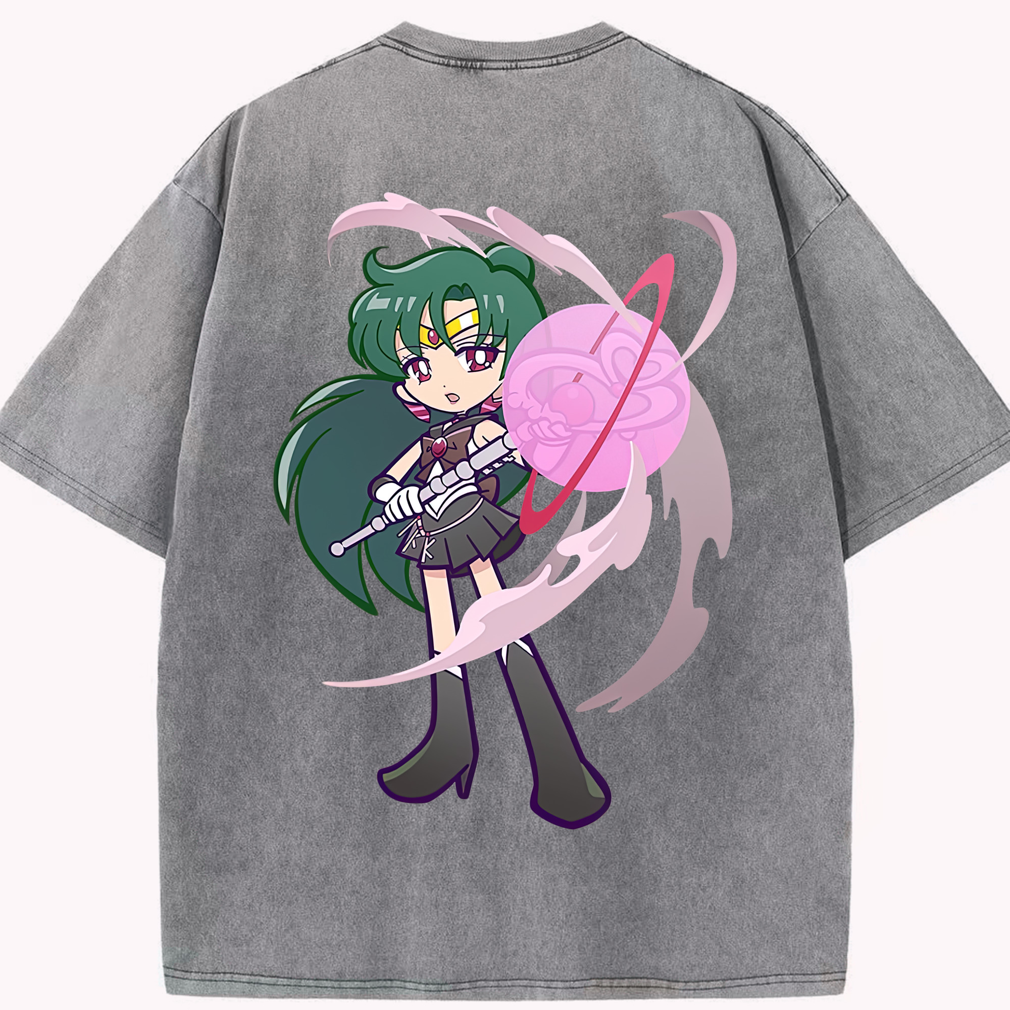 （画像用） 美少女戦士セーラームーン 冥王せつな Sailor Moon Meiou Setsuna 綿100% ヴィンテージ風 半袖Tシャツ（背面プリント）