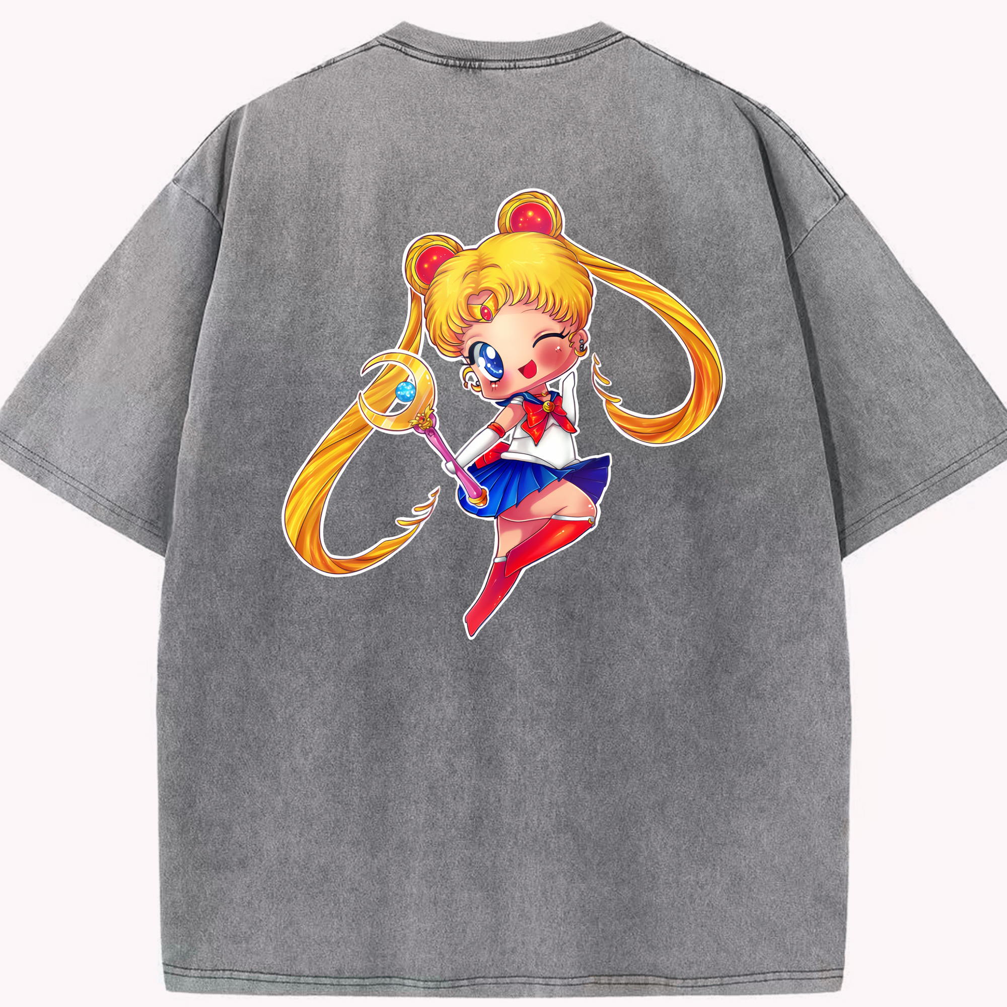 （画像用） 美少女戦士セーラームーン 月野 うさぎ つきの うさぎ Sailor Moon Tsukino Usagi 綿100% ヴィンテージ風 半袖Tシャツ（背面プリント）
