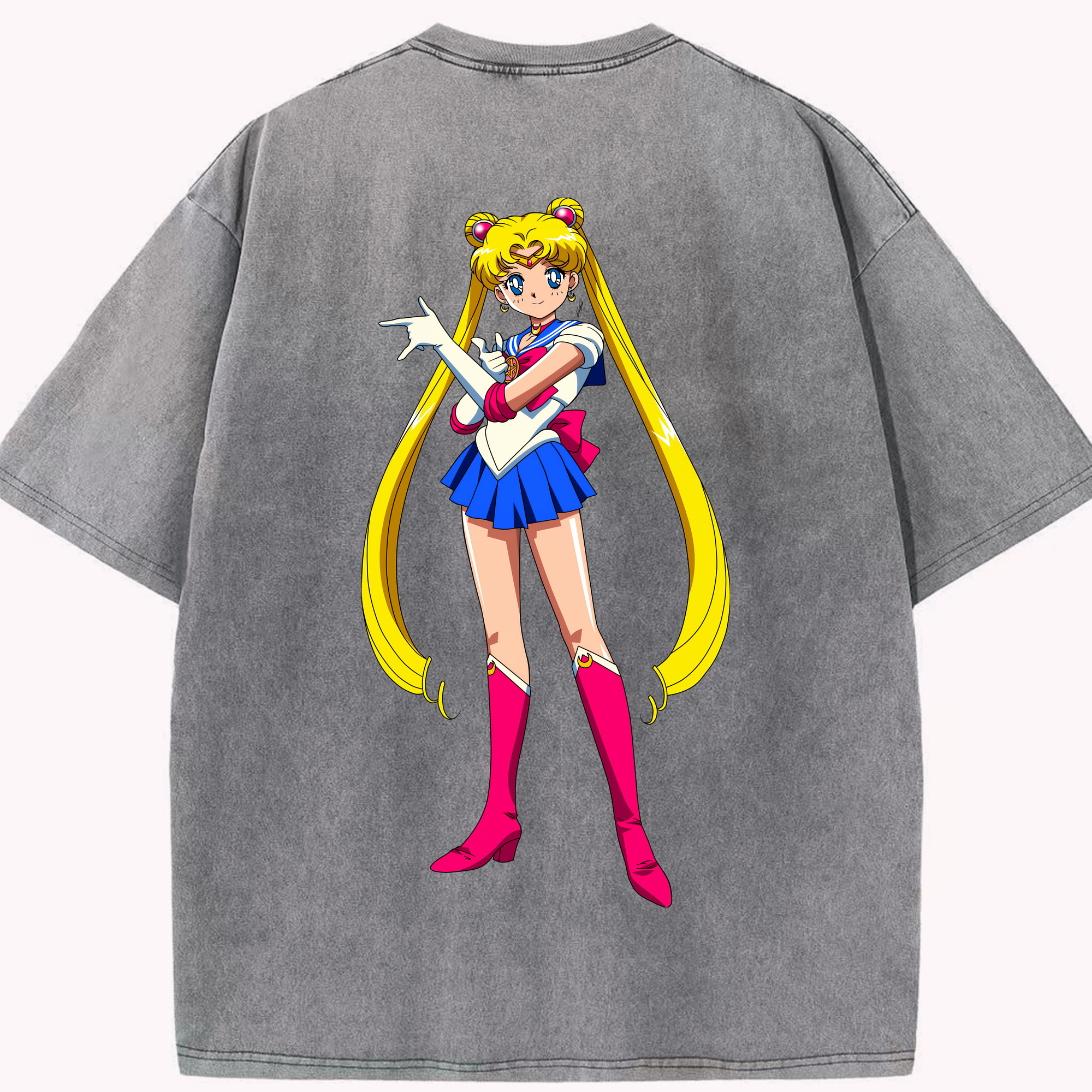 （画像用） 美少女戦士セーラームーン 月野 うさぎ つきの うさぎ Sailor Moon Tsukino Usagi 綿100% ヴィンテージ風 半袖Tシャツ（背面プリント）