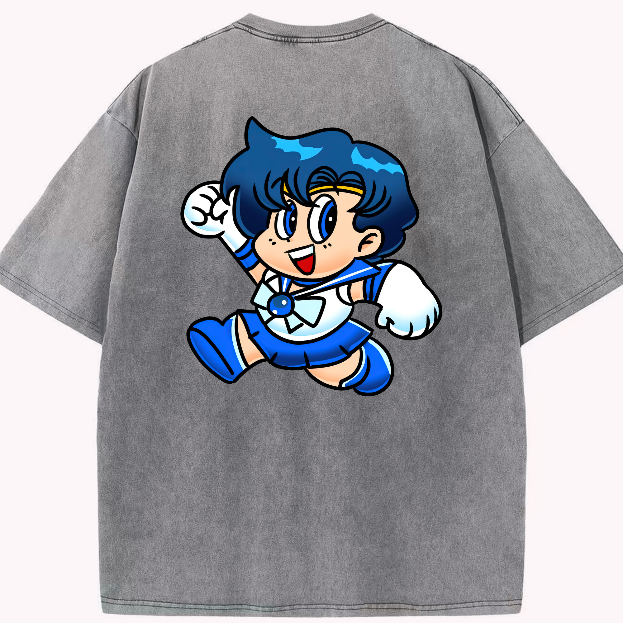 （画像用） 美少女戦士セーラームーン 水野 亜美 みずの あみ Sailor Moon Mizuno Ami 綿100% ヴィンテージ風 半袖Tシャツ（背面プリント）