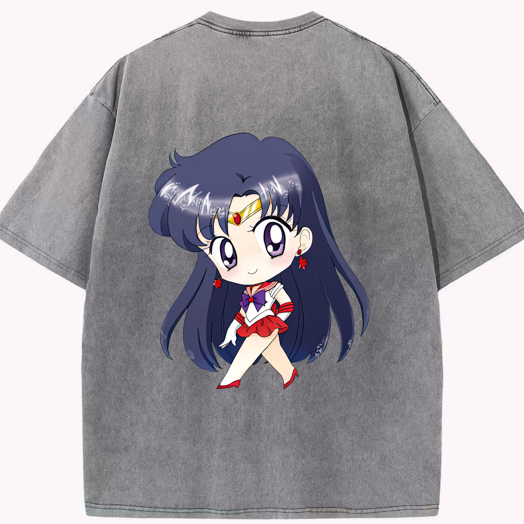 （画像用） 美少女戦士セーラームーン 火野レイ ひの レイ Sailor Moon Hino Rei （セーラーマーズ,Sailor Mars） 綿100% ヴィンテージ風 半袖Tシャツ（背面プリント）