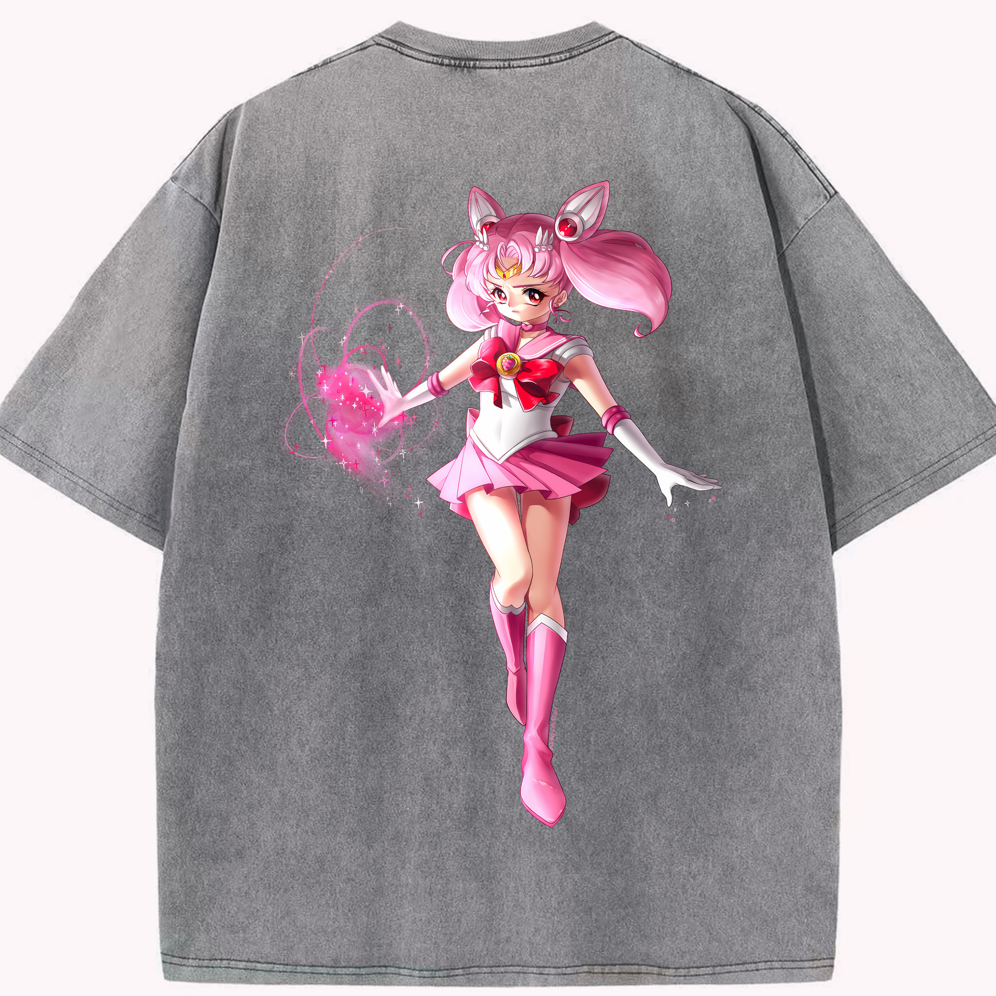 （画像用） 美少女戦士セーラームーン ちびうさ Sailor Moon Chibiusa Tsukino Usagi Small Lady Serenity 綿100% ヴィンテージ風 半袖Tシャツ（背面プリント）