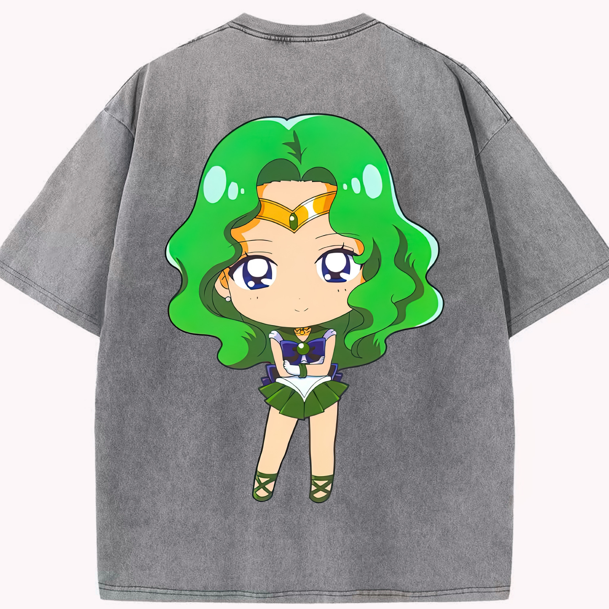 （画像用） 美少女戦士セーラームーン 海王 みちる（かいおう みちる） Sailor Moon Kaiou Michiru 綿100% ヴィンテージ風 半袖Tシャツ（背面プリント）