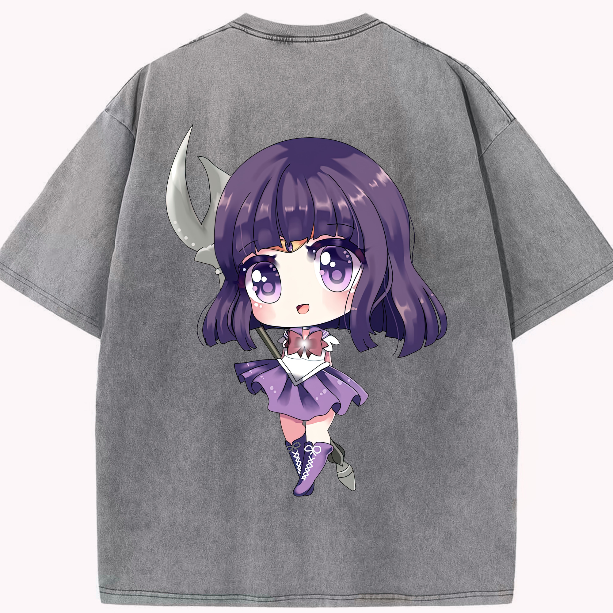 （画像用） 美少女戦士セーラームーン 土萠ほたる Sailor Moon Tomoe Hotaru （セーラーサターン；Sailor Saturn） 綿100% ヴィンテージ風 半袖Tシャツ（背面プリント）