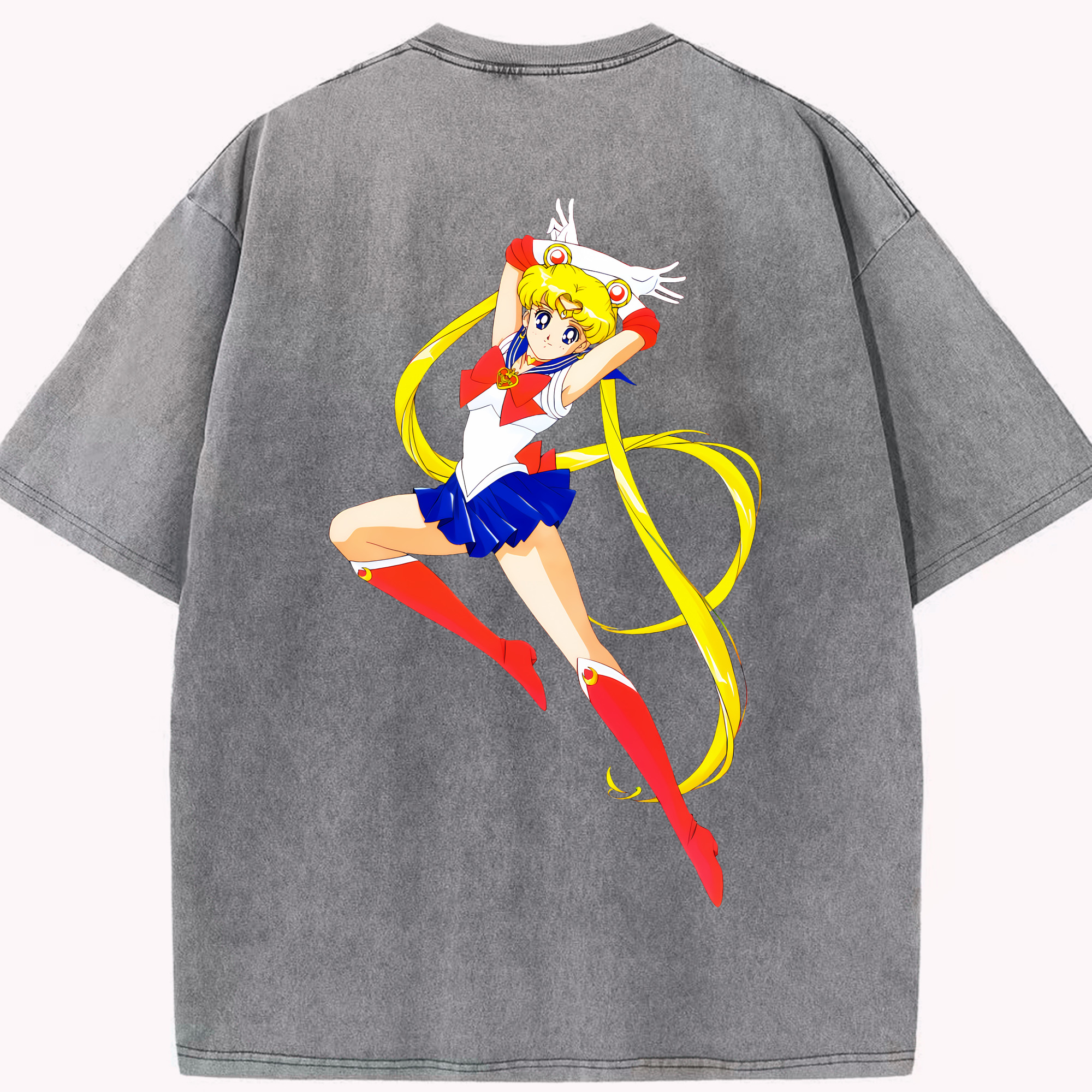 （画像用） 美少女戦士セーラームーン 月野 うさぎ つきの うさぎ Sailor Moon Tsukino Usagi 綿100% ヴィンテージ風 半袖Tシャツ（背面プリント）