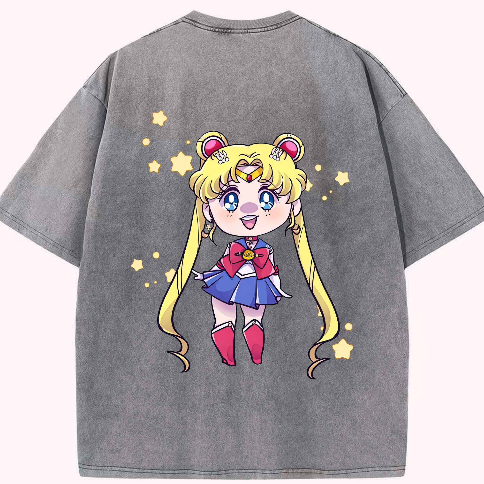 （画像用） 美少女戦士セーラームーン 月野 うさぎ つきの うさぎ Sailor Moon Tsukino Usagi 綿100% ヴィンテージ風 半袖Tシャツ（背面プリント）