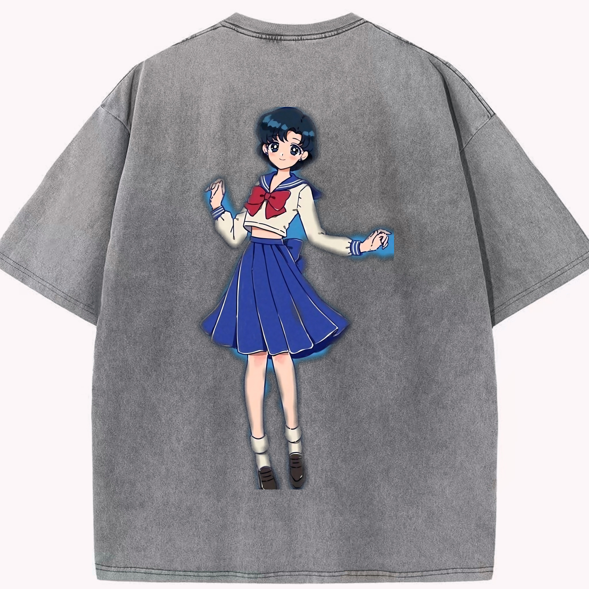 （画像用） 美少女戦士セーラームーン 水野 亜美 みずの あみ Sailor Moon Mizuno Ami 綿100% ヴィンテージ風 半袖Tシャツ（背面プリント）