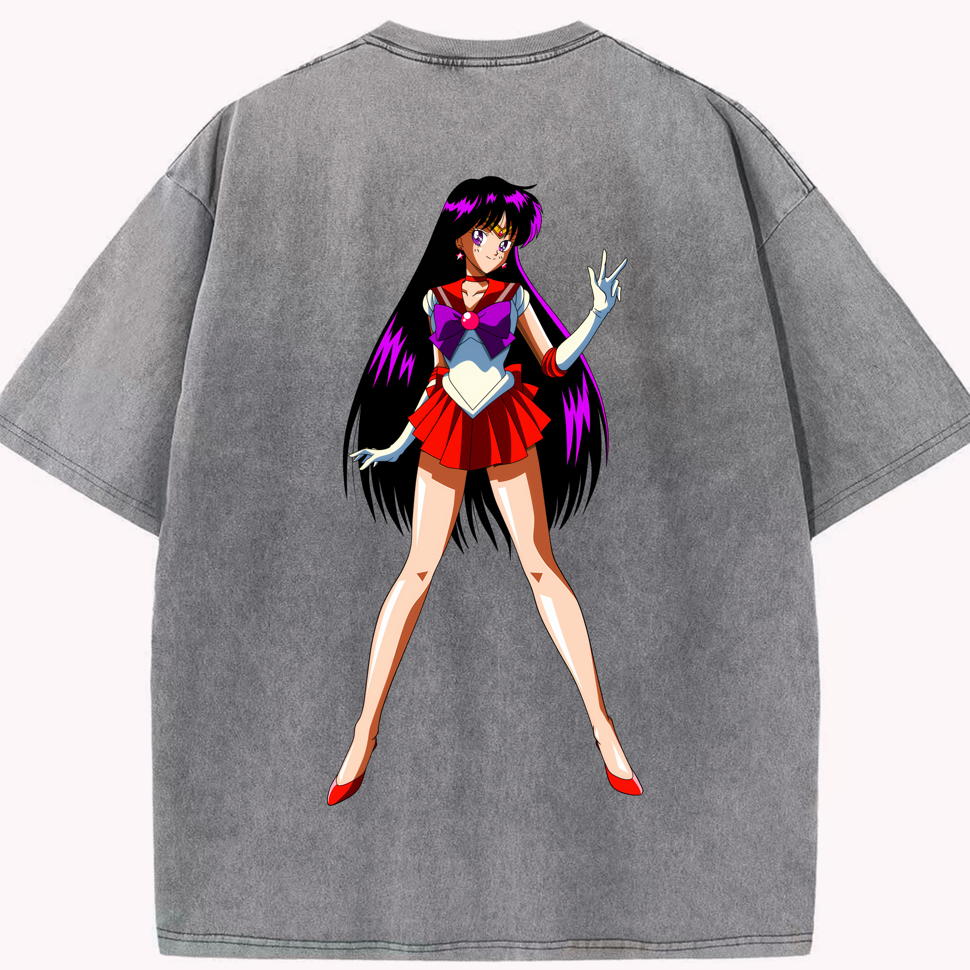 （画像用） 美少女戦士セーラームーン 火野レイ ひの レイ Sailor Moon Hino Rei （セーラーマーズ,Sailor Mars） 綿100% ヴィンテージ風 半袖Tシャツ（背面プリント）