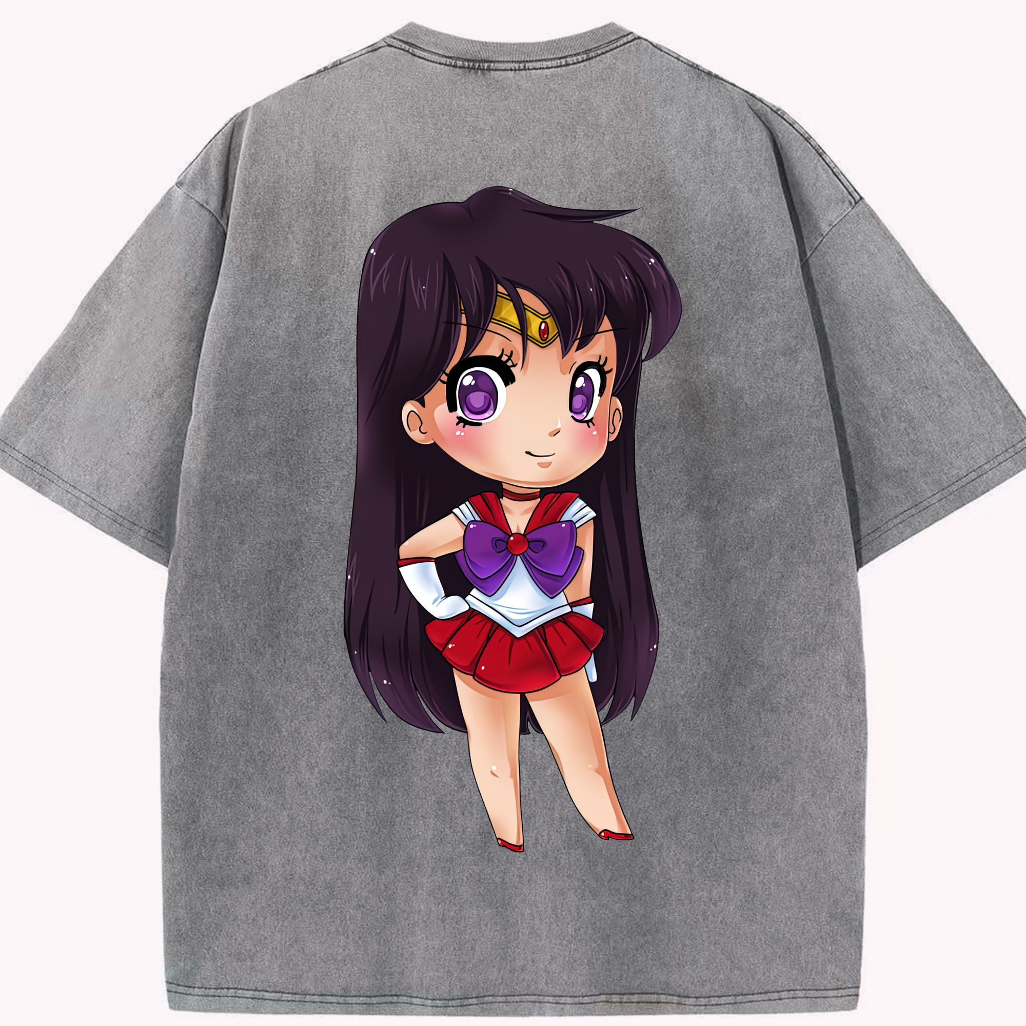 （画像用） 美少女戦士セーラームーン 火野レイ ひの レイ Sailor Moon Hino Rei （セーラーマーズ,Sailor Mars） 綿100% ヴィンテージ風 半袖Tシャツ（背面プリント）
