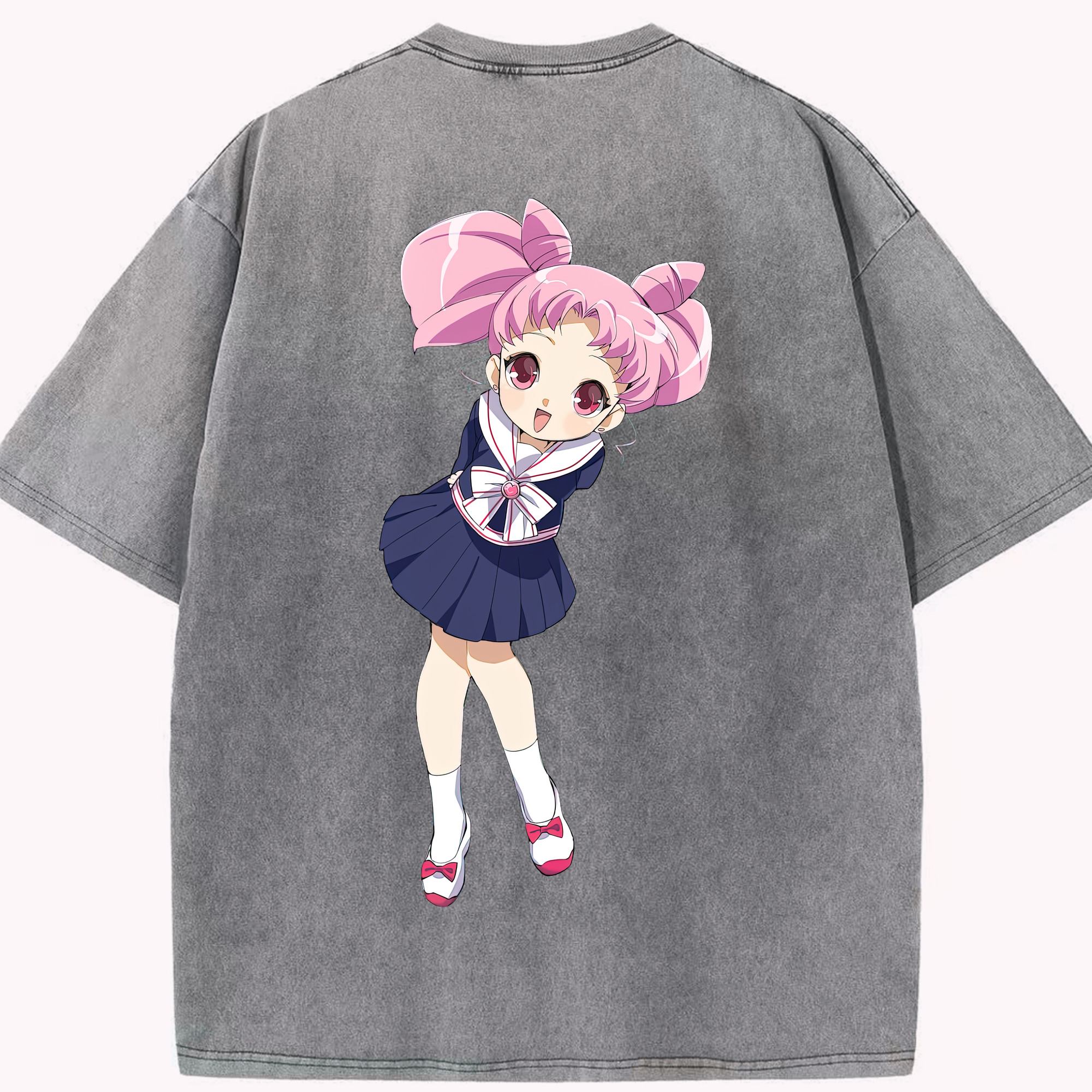 （画像用） 美少女戦士セーラームーン ちびうさ Sailor Moon Chibiusa Tsukino Usagi Small Lady Serenity 綿100% ヴィンテージ風 半袖Tシャツ（背面プリント）