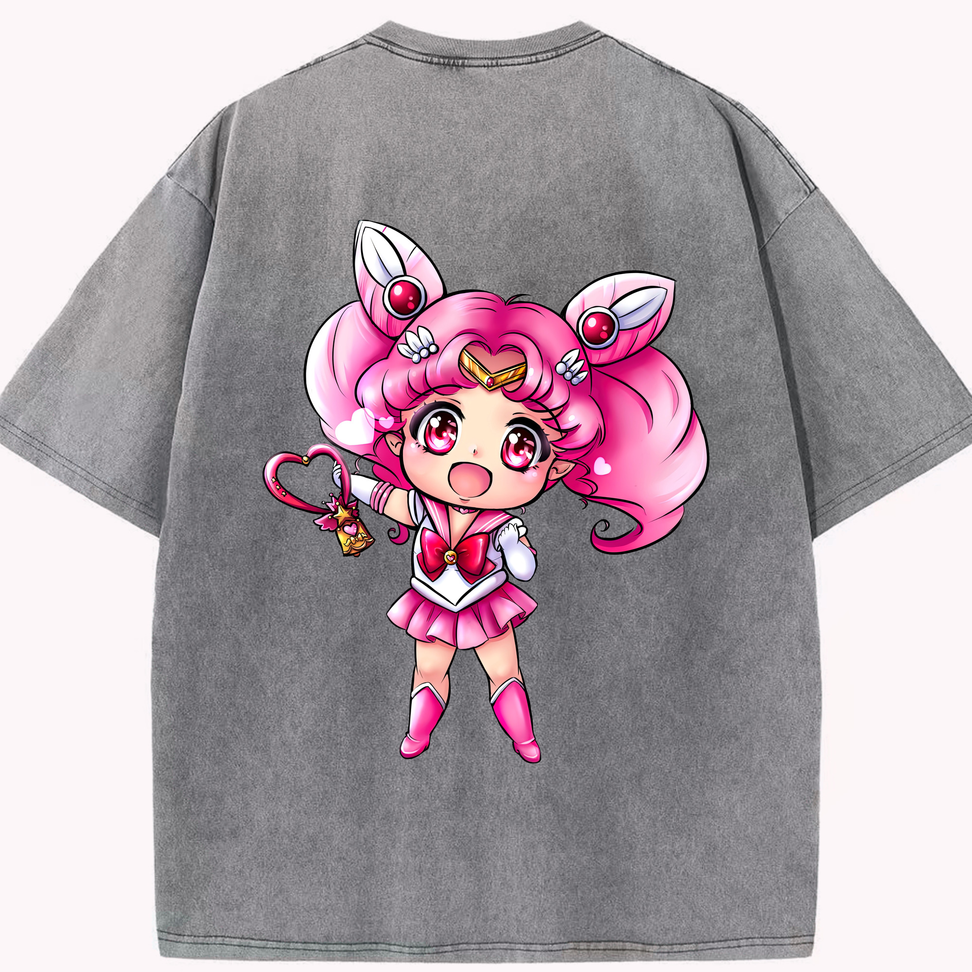 （画像用） 美少女戦士セーラームーン ちびうさ Sailor Moon Chibiusa Tsukino Usagi Small Lady Serenity 綿100% ヴィンテージ風 半袖Tシャツ（背面プリント）