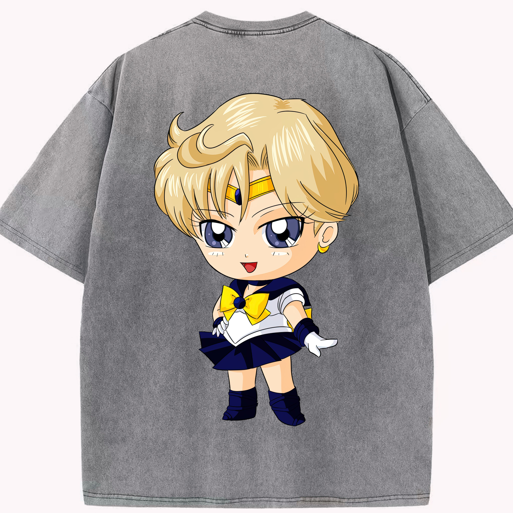 （画像用） 美少女戦士セーラームーン 天王はるか Sailor Moon Tenoh Haruka 綿100% ヴィンテージ風 半袖Tシャツ（背面プリント）