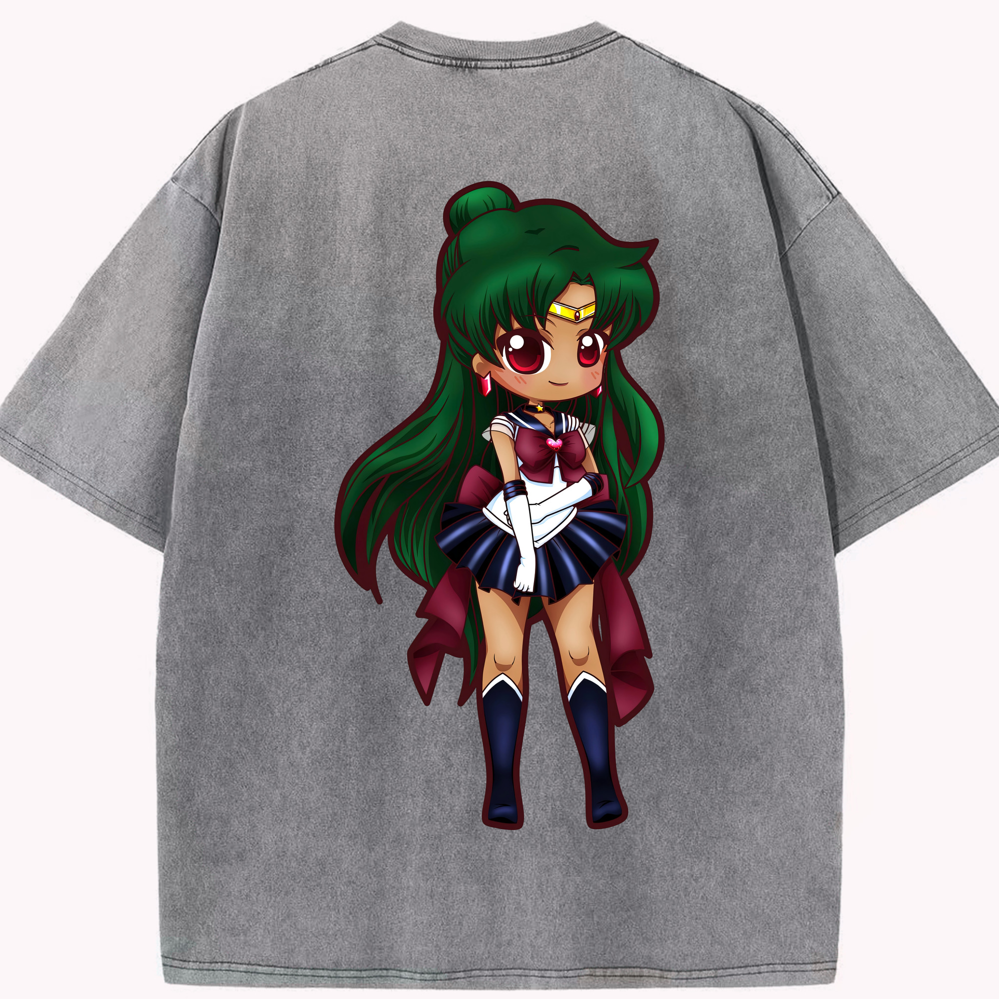 （画像用） 美少女戦士セーラームーン 冥王せつな Sailor Moon Meiou Setsuna 綿100% ヴィンテージ風 半袖Tシャツ（背面プリント）