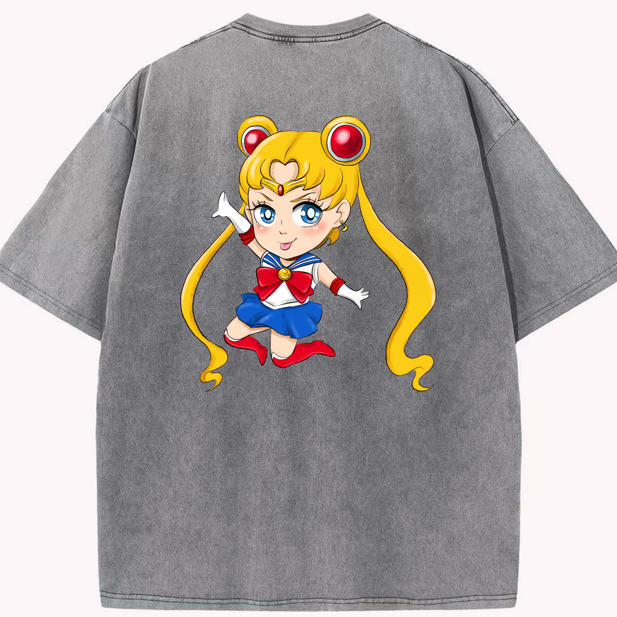 （画像用） 美少女戦士セーラームーン 月野 うさぎ つきの うさぎ Sailor Moon Tsukino Usagi 綿100% ヴィンテージ風 半袖Tシャツ（背面プリント）
