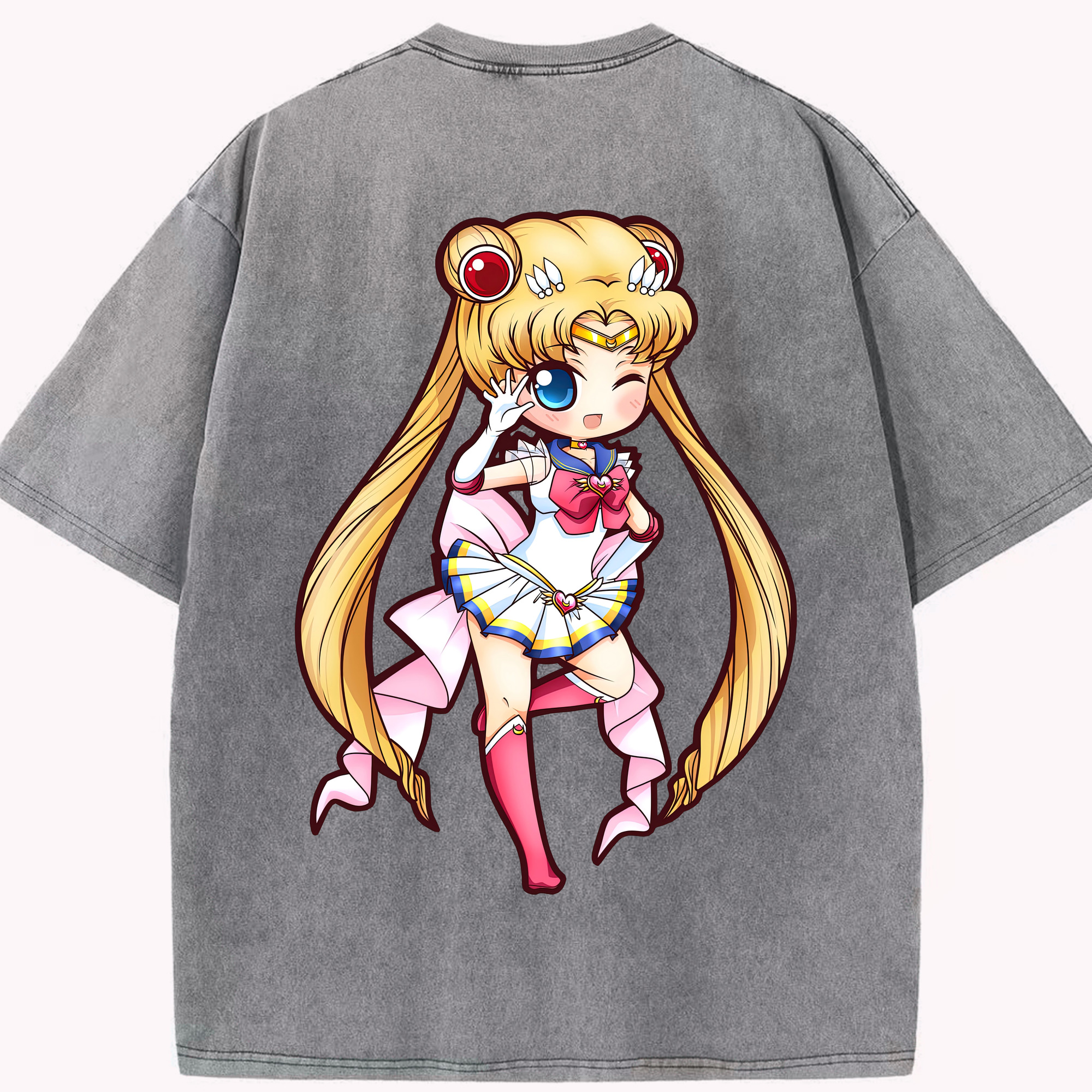 （画像用） 美少女戦士セーラームーン 月野 うさぎ つきの うさぎ Sailor Moon Tsukino Usagi 綿100% ヴィンテージ風 半袖Tシャツ（背面プリント）