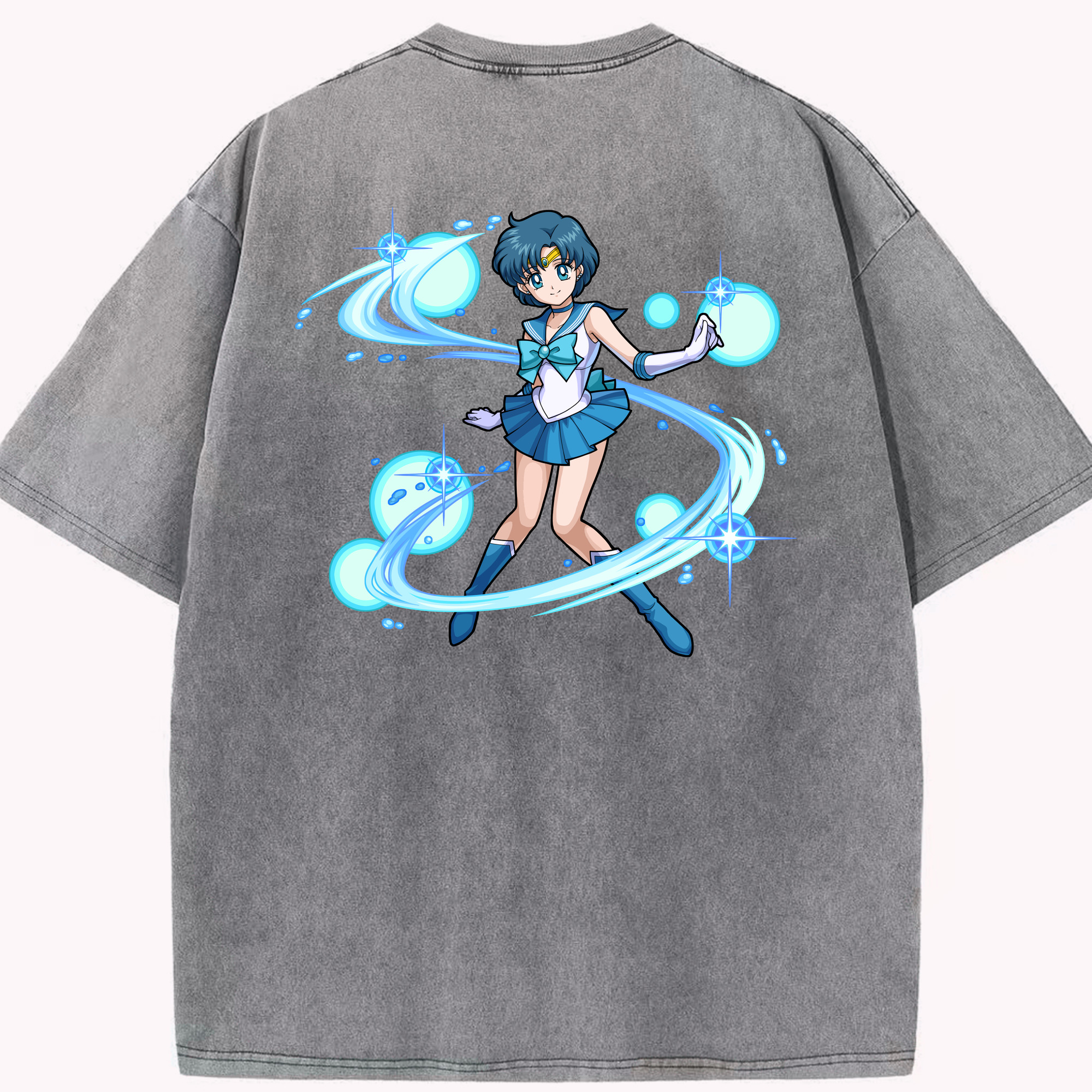 （画像用） 美少女戦士セーラームーン 水野 亜美 みずの あみ Sailor Moon Mizuno Ami 綿100% ヴィンテージ風 半袖Tシャツ（背面プリント）