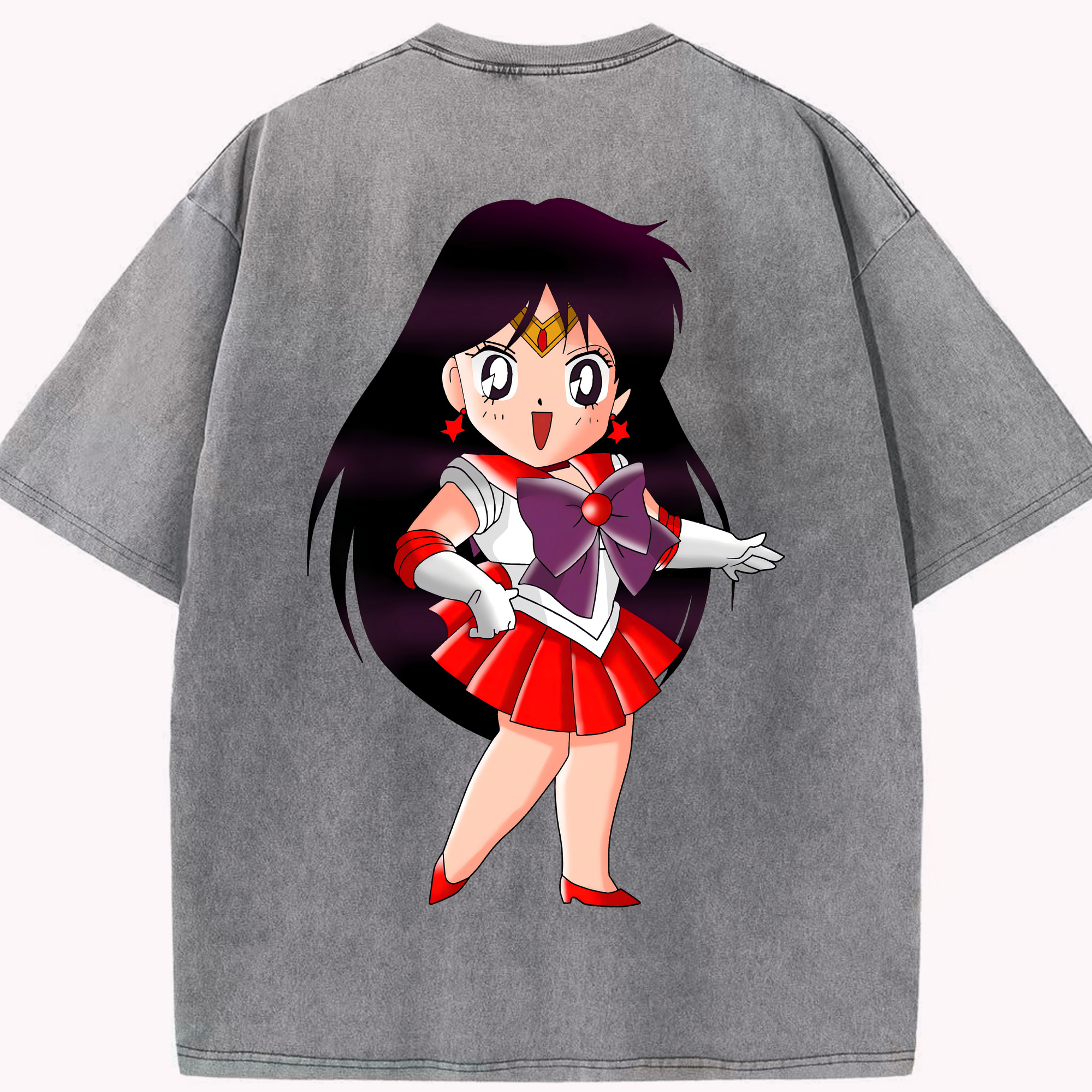 （画像用） 美少女戦士セーラームーン 火野レイ ひの レイ Sailor Moon Hino Rei （セーラーマーズ,Sailor Mars） 綿100% ヴィンテージ風 半袖Tシャツ（背面プリント）