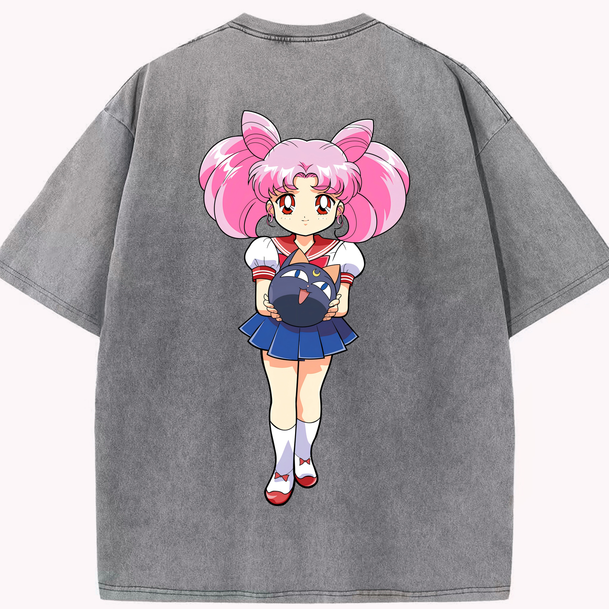 （画像用） 美少女戦士セーラームーン ちびうさ Sailor Moon Chibiusa Tsukino Usagi Small Lady Serenity 綿100% ヴィンテージ風 半袖Tシャツ（背面プリント）